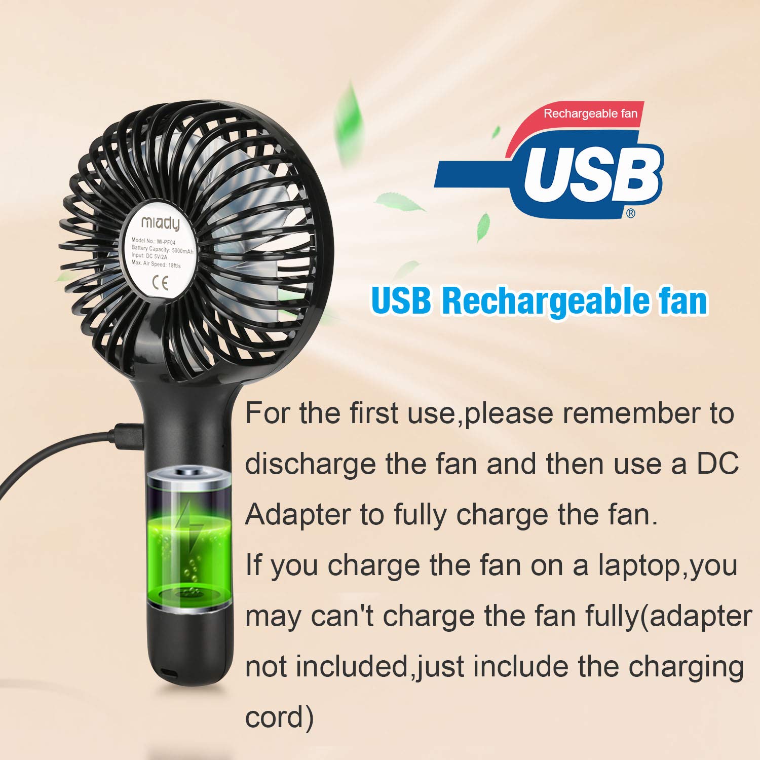 Upgraded 5000Mah Portable Handheld Fan 3 Speed Mini Usb Strong Wind 7 20 Hours Runtime Personal Electric For Travel Office Outdoor