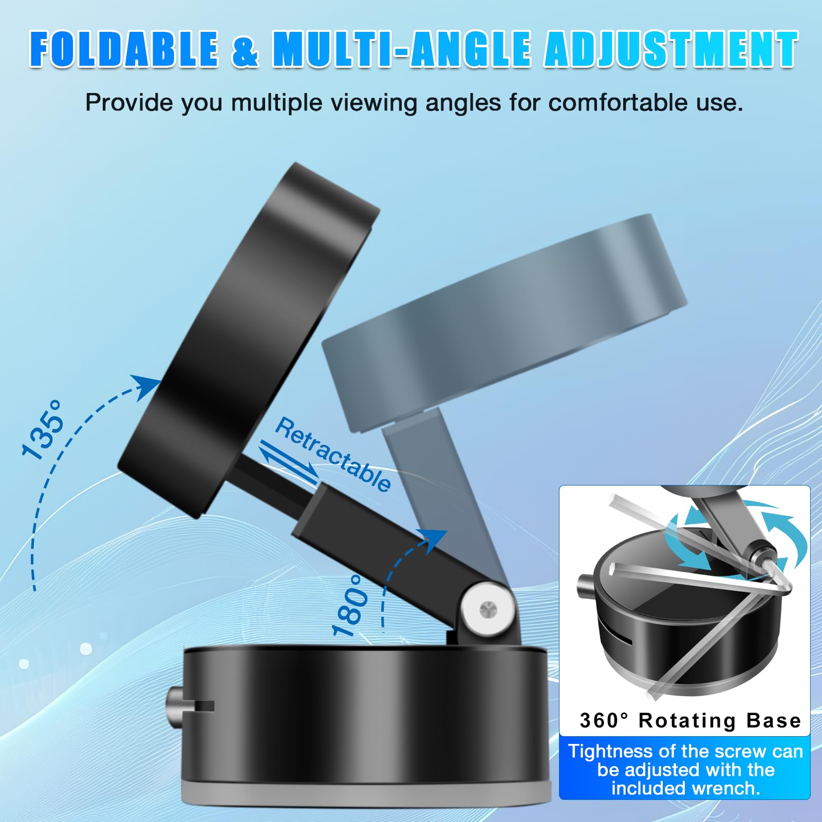 360 Vacuum Suction Cup Magnetic Phone Mount,Adjustable Magnetic Suction Phone Holder Bracket Foldable And Rotatable Cellphone Ho