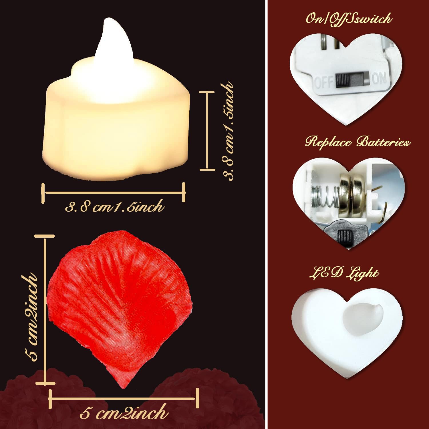 Pyrrhiax 2000 Pieces Artificial Rose Petals And 24 Pieces Led Tea Lights Candles,Romantic Night Decoration Set, Romantic Gifts F