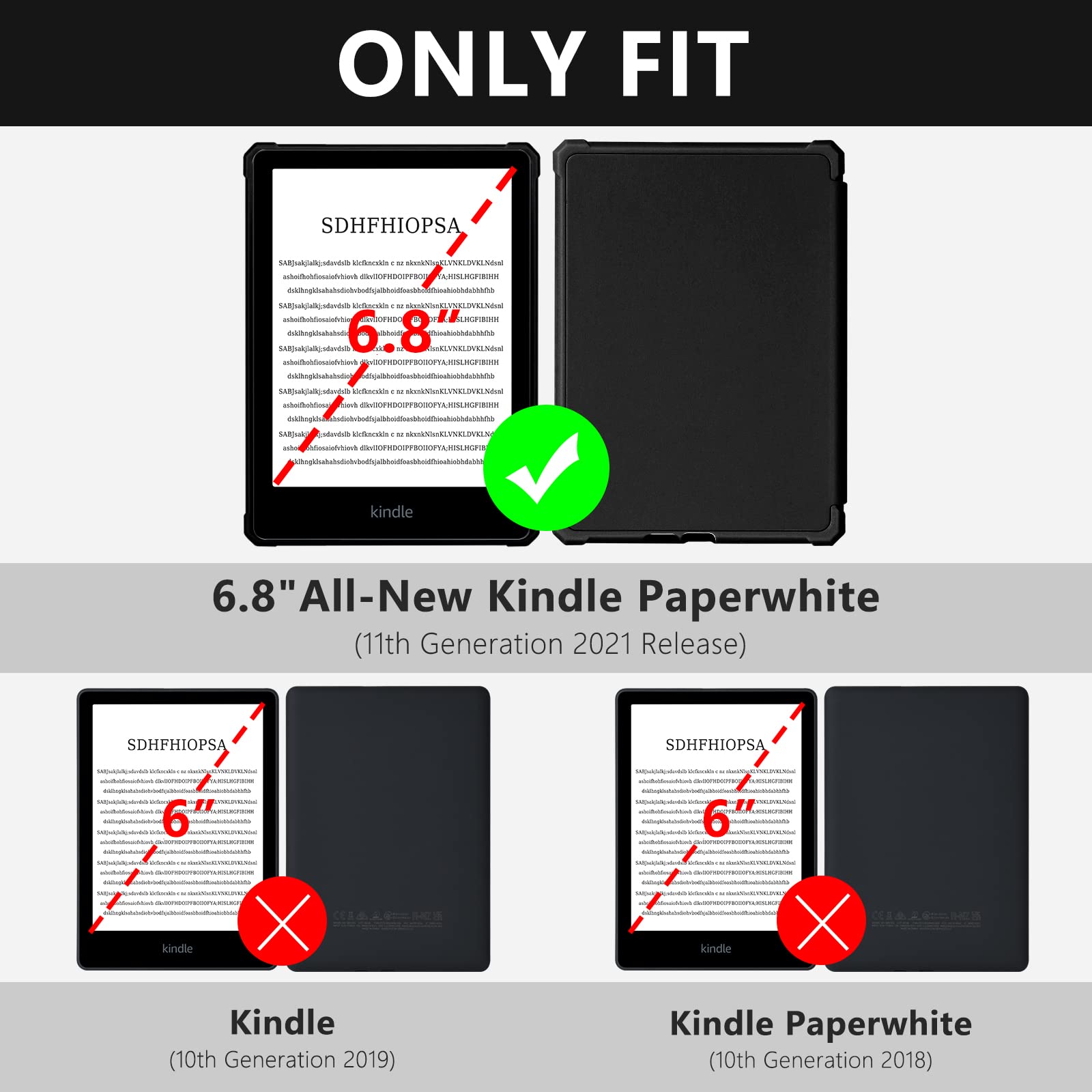 Fuwang Kindle Paperwhite Case For 6.8'' E Readers, Slim & Lightweight, Full Protection, Auto Sleep/Wake, Magnetic Closure, Thoug