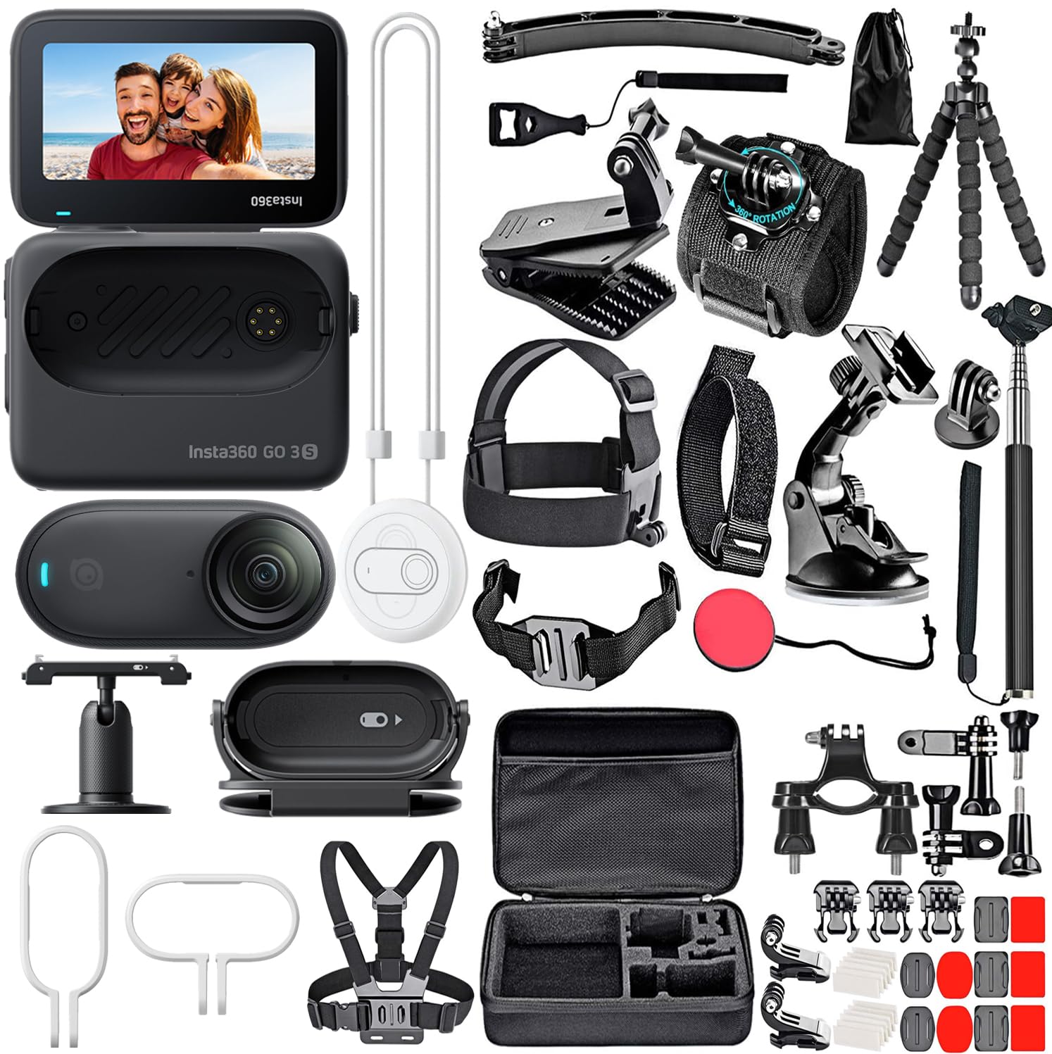 Bundle It Better Insta360 GO 3S - 128 GB Black 4K Camera + Insta360 GO 3S Action Mount Set + 50-in-1 Accessory Kit + Travel Case