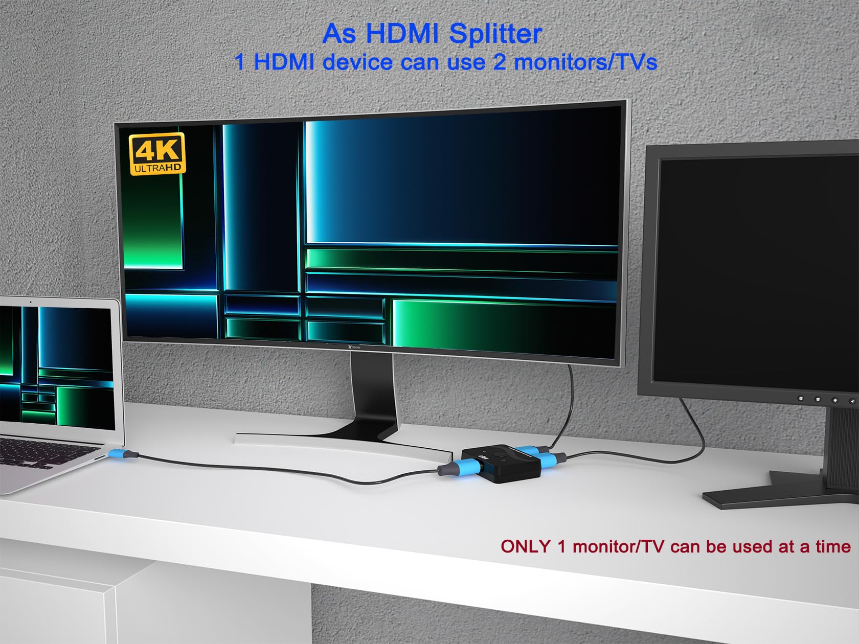 Kago Hdmi Switch 2 In 1 Out,Hdmi Splitter 1 In 2 Out,Bi Directional 4K@60Hz Hdmi Hub Supports Xbox Ps5/4/3 Blu Ray Tv Fire Stick