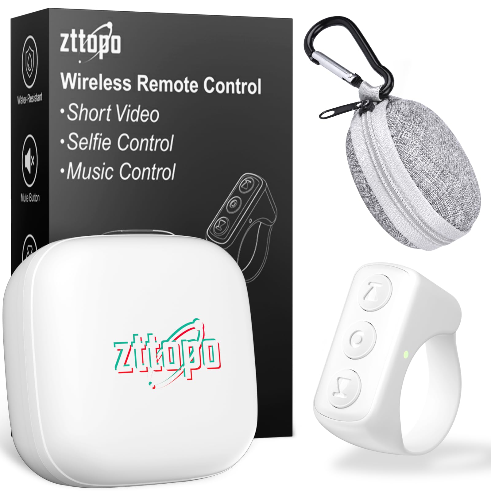 Zttopo Tiktok Scrolling Ring, Tik Tok Bluetooth Remote Control, Kindle App Page Turner With Carrying Case, Camera Photo Clicker 