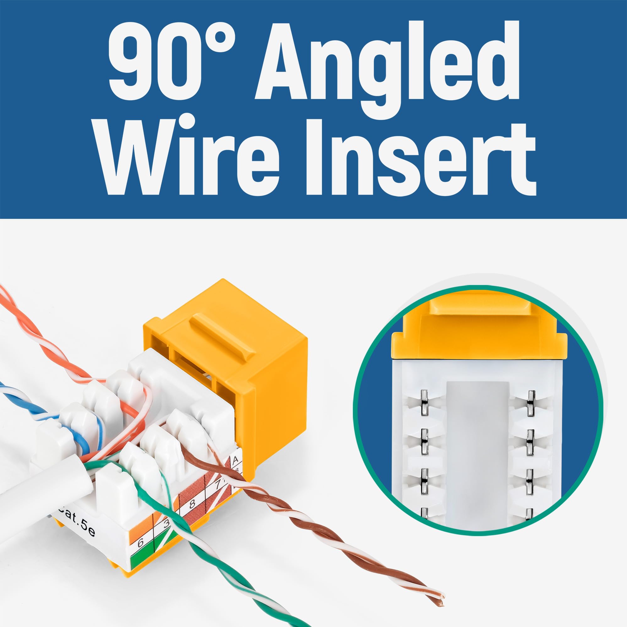 Everest Media Solutions 90 Angled Cat5E Keystone Jack In Yellow   Slim Profile Rj45 Ethernet Connector   Compatible With 90 Angl