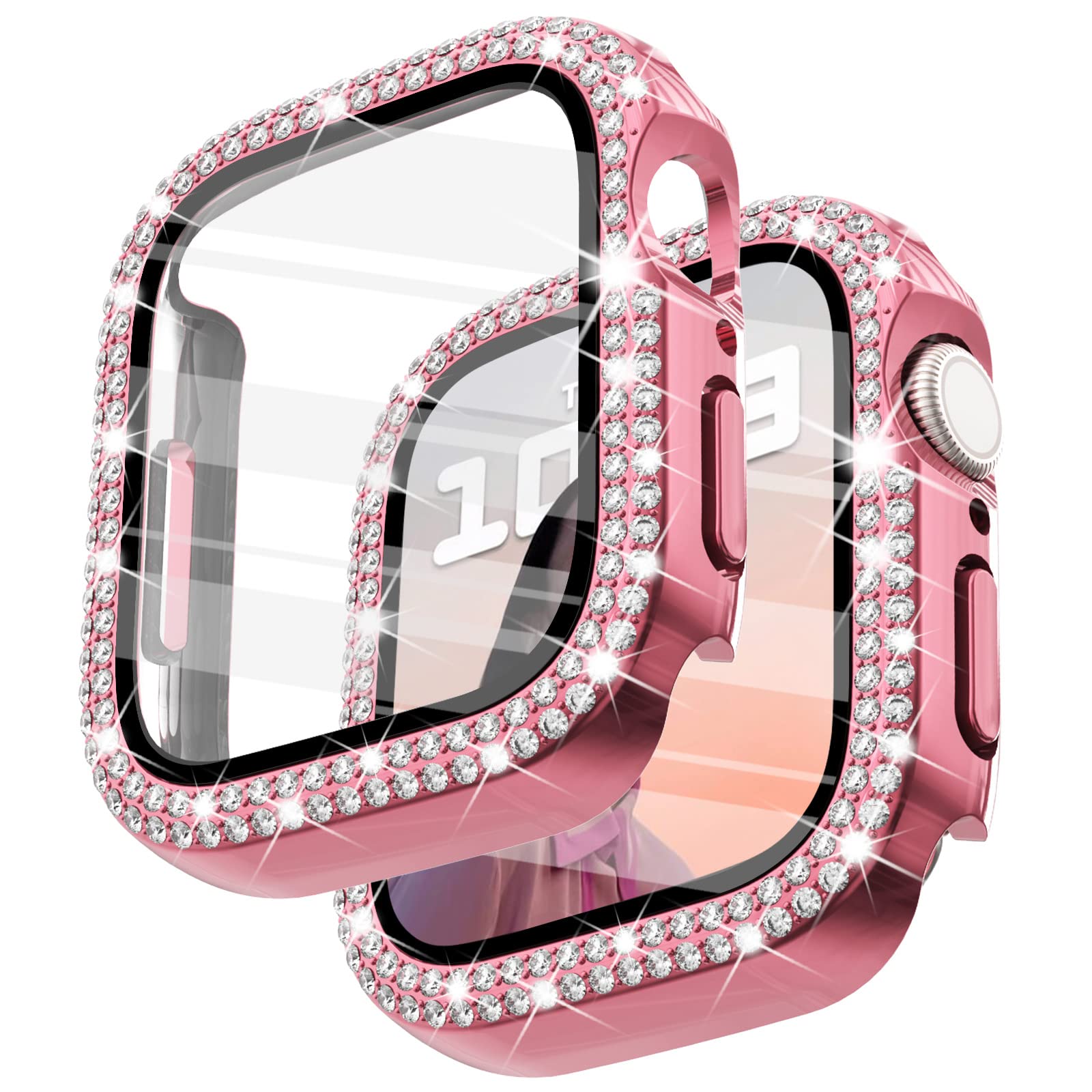 Surace Apple Watch 42Mm Series 3/2/1 Case With Tempered Glass Screen Protector, Bling Diamond Overall Protective Case, Pink