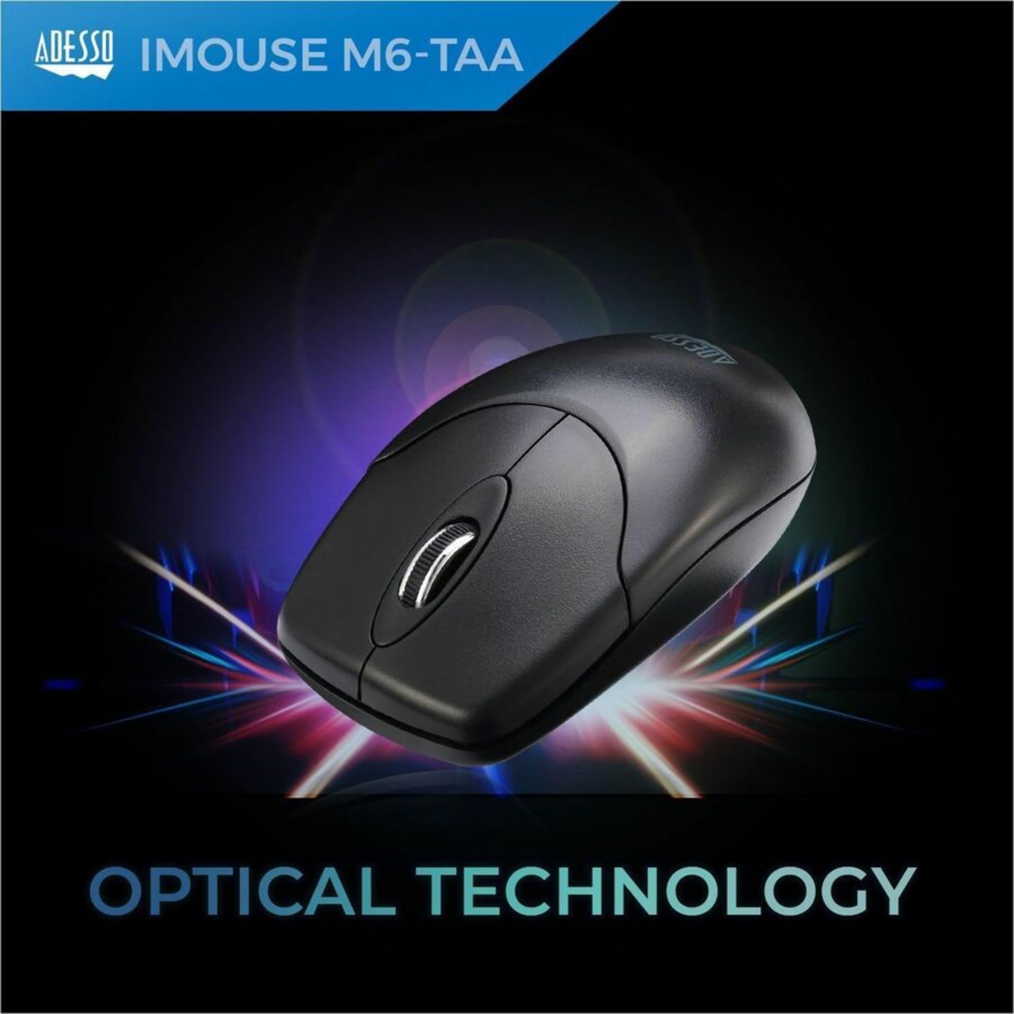 Adesso Taa Usb Optical Scroll Mouse, 1000 Dpi, Enhanced Optical Sensor, Convenie