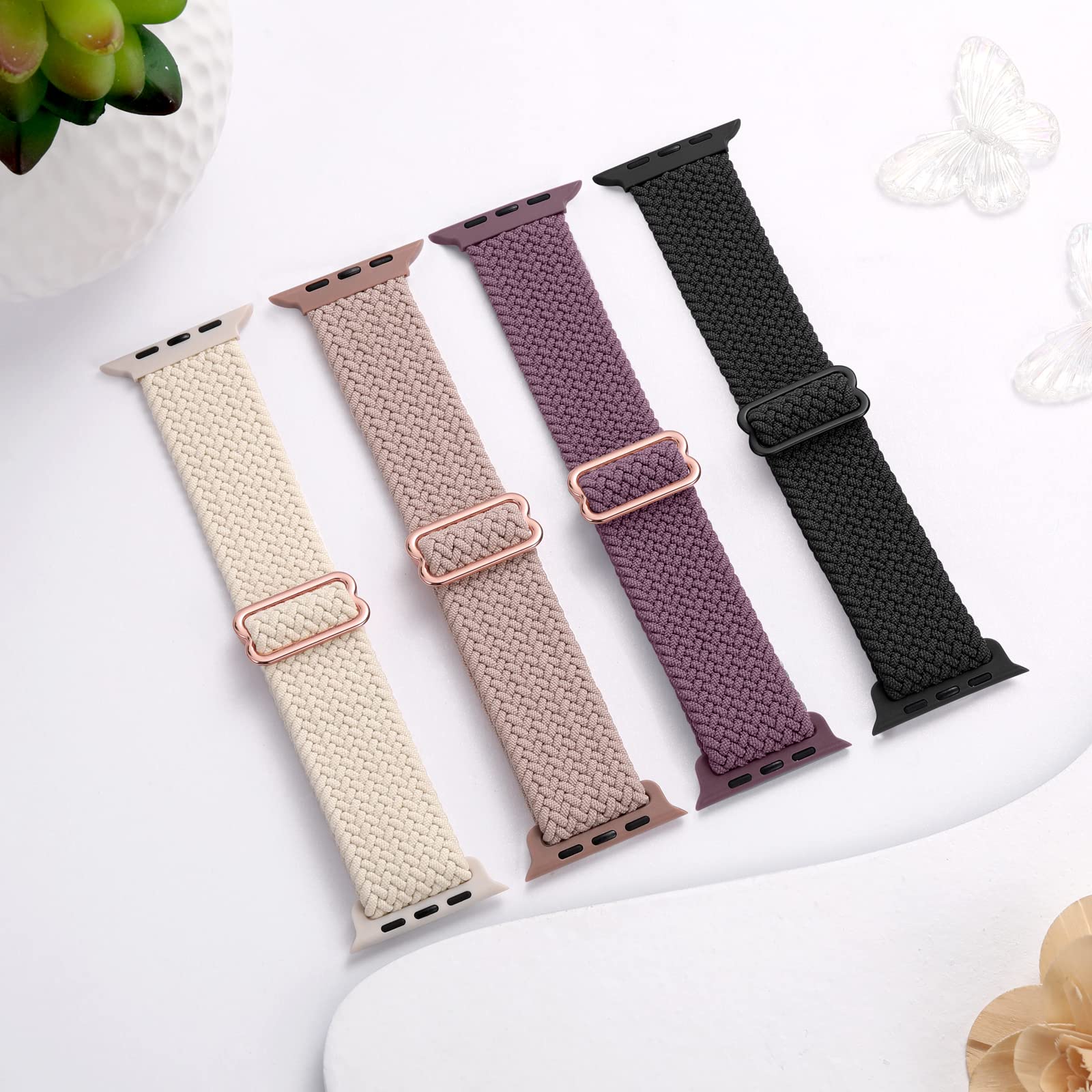4 Pack Braided Solo Loop Compatible With Apple Watch Band 44Mm 45Mm 42Mm 49Mm 38Mm 41Mm 40Mm Women, Stretchy Nylon Elastic Sport