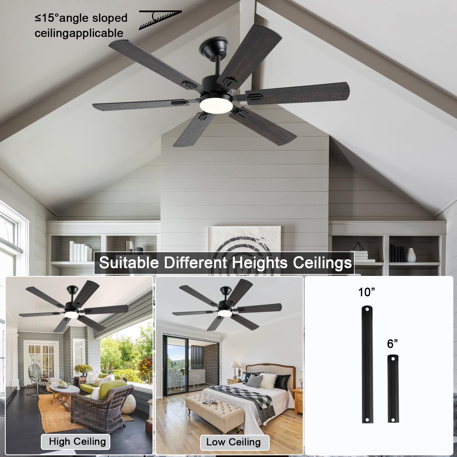 56Inch Ceiling Fans With Lights And Remote/App Control, Dimmable Led, Reversible Dc Motor, Noiseless, 6 Double Side Blades, Mode