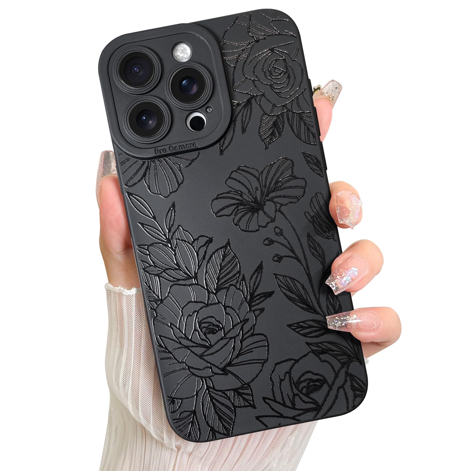 Lsl Case For Iphone 13 Pro Black Floral Flower Pattern Print Case Soft Tpu Full Camera Lens Anti Drop Anti Scratch Shockproof Pr
