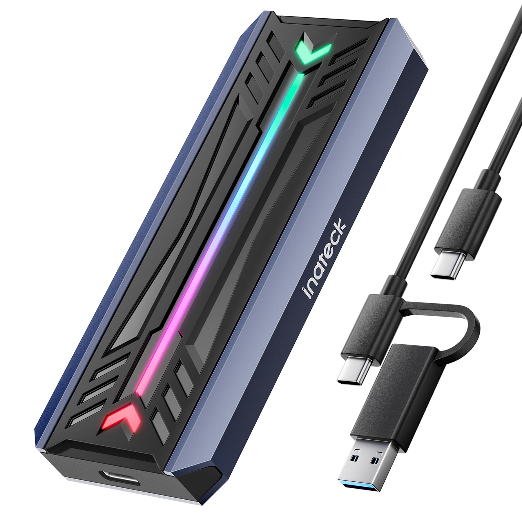 Inateck M.2 Nvme Sata Ssd Enclosure With Rgb,Usb 3.2 Gen 2 (10 Gbps) Enclosure Support Uasp Trim For Nvme/Sata Ssds 2242/2260/22
