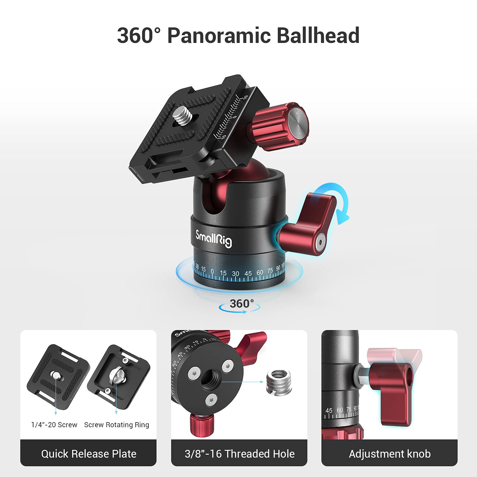 Smallrig Tripod Ball Head 360 Degree Rotating Panoramic Ballhead With 1/4 Inch Quick Shoe Plate, Max Load Up To 5 Kg/ 11Lb, For