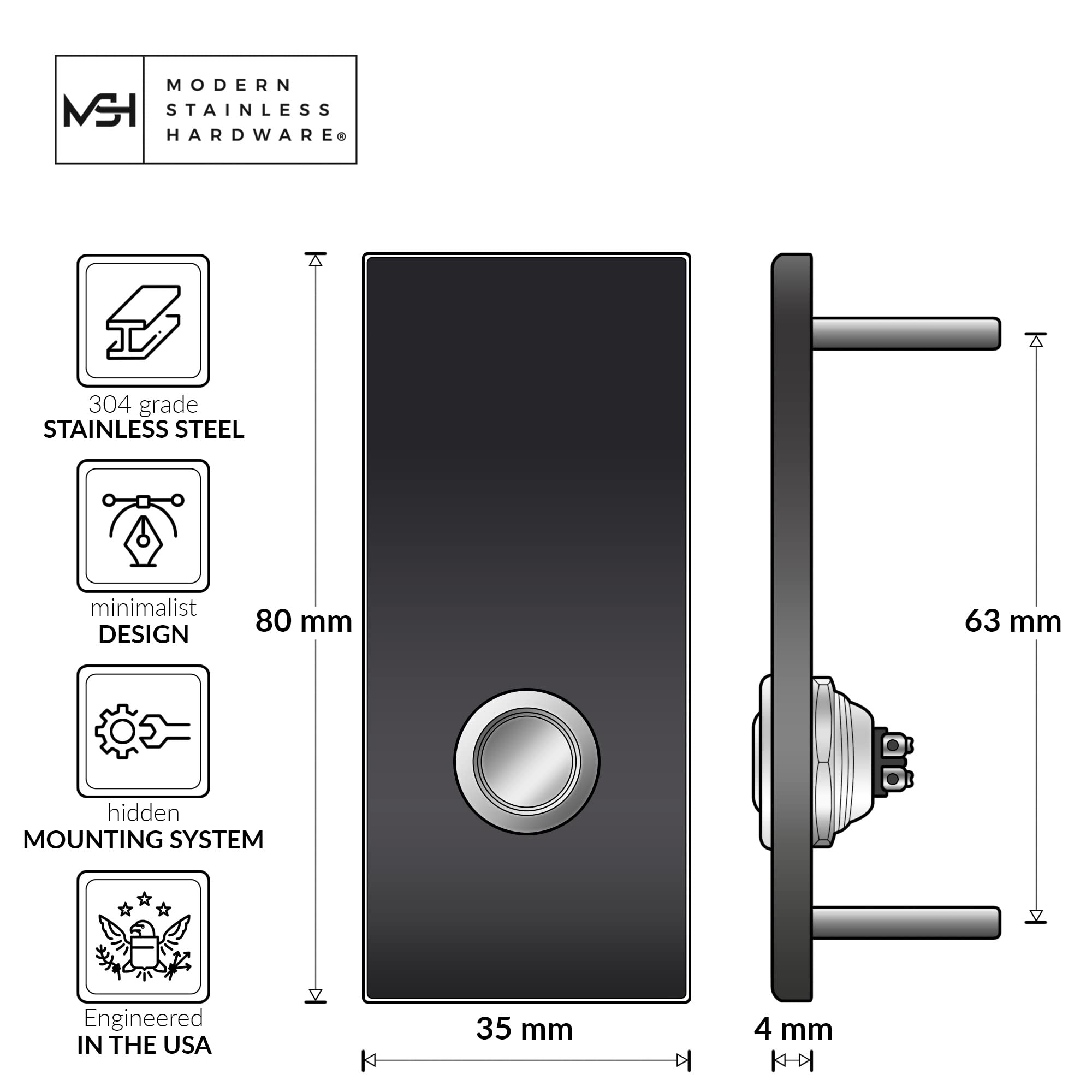 Msh Modern Stainless Hardware Model R7 Black Doorbells, R Series Anodized Aluminum Doorbells 1.37    X 3.14    X 5/32