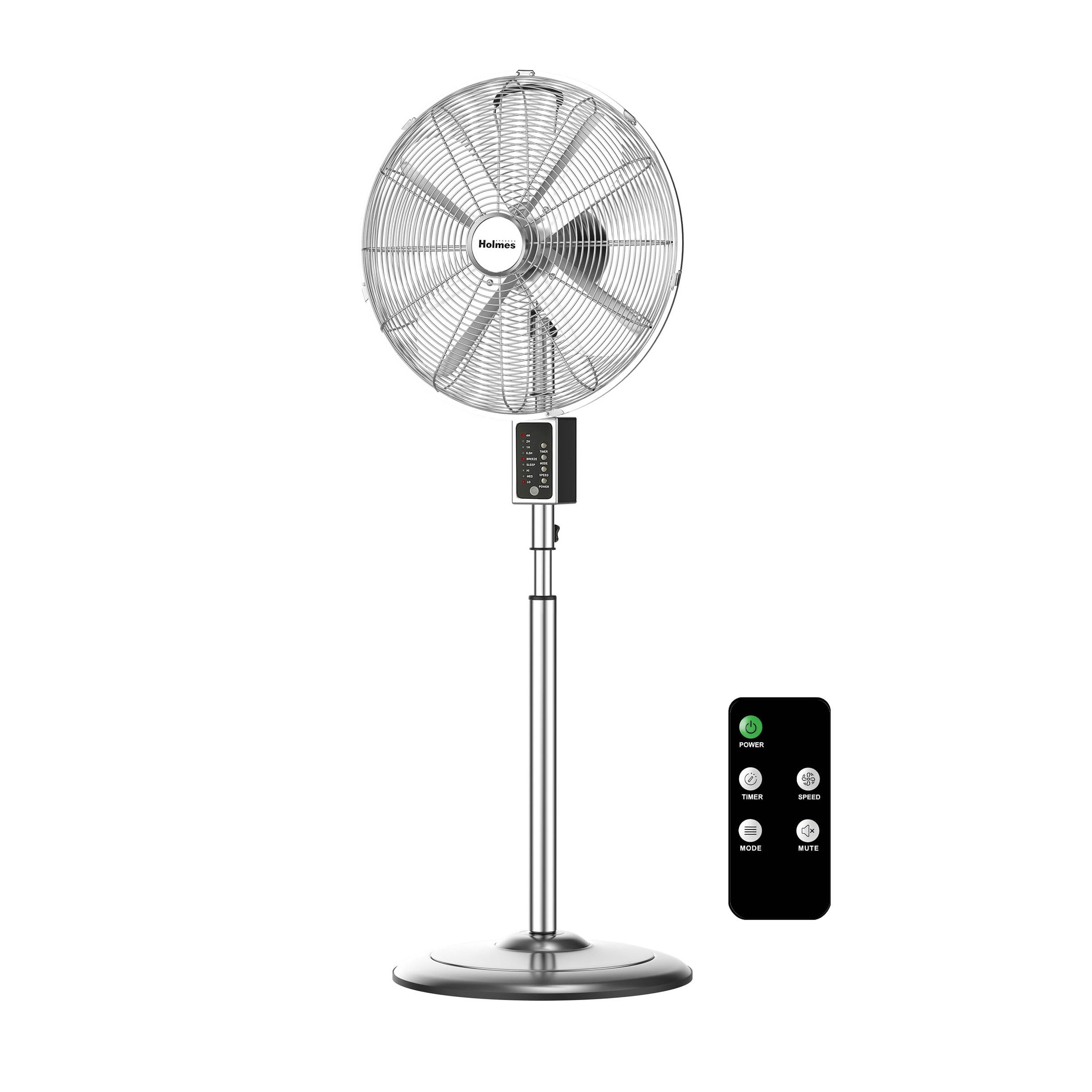 Holmes 16'' Chrome Digital Stand Fan, 75 Oscillation, 3 Speeds, 4 Blades, 3 Modes, Adjustable Height, 18 Head Tilt, Ideal For Ho