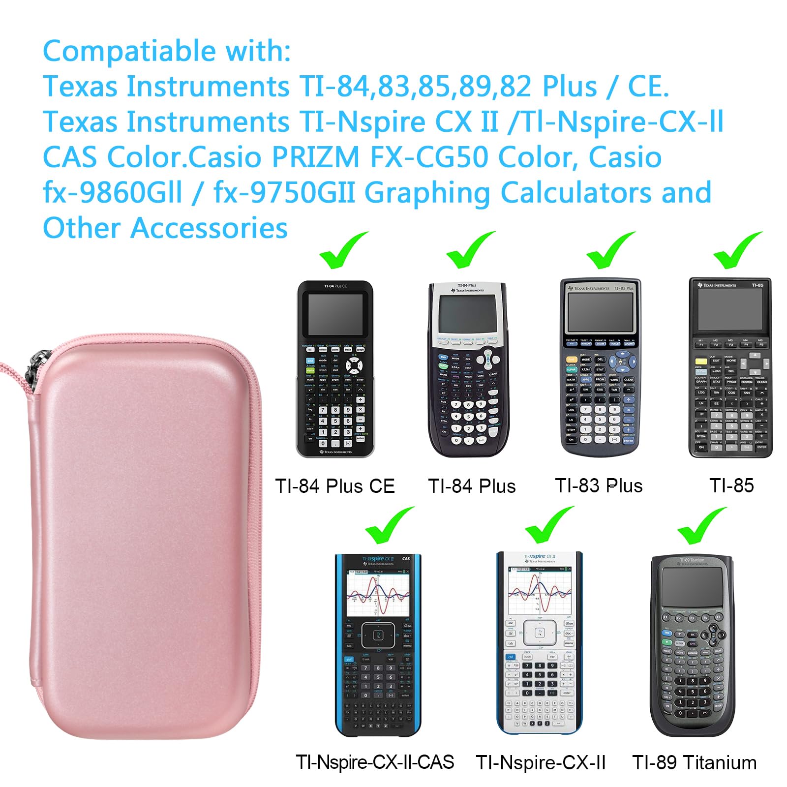 Skyreh Graphing Calculator Carrying Case For Ti 84 Plus Ce, Hard Eva Shockproof Protective Case For Texas Instruments Ti 84 Plus Ce/Ti 83 Plus Ce/Ti Nspire Cx Ii Cas/Tl Nspire Cx Ll (Rose Gold)