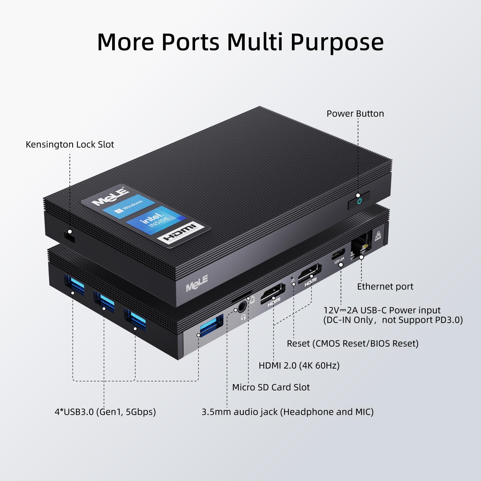 Mele Mini Pc Fanless Quieter2Q Celeron J4125 Windows 11 Pro Micro Computer 8Gb 256Gb Small Desktop Servers With Gigabit Ethernet