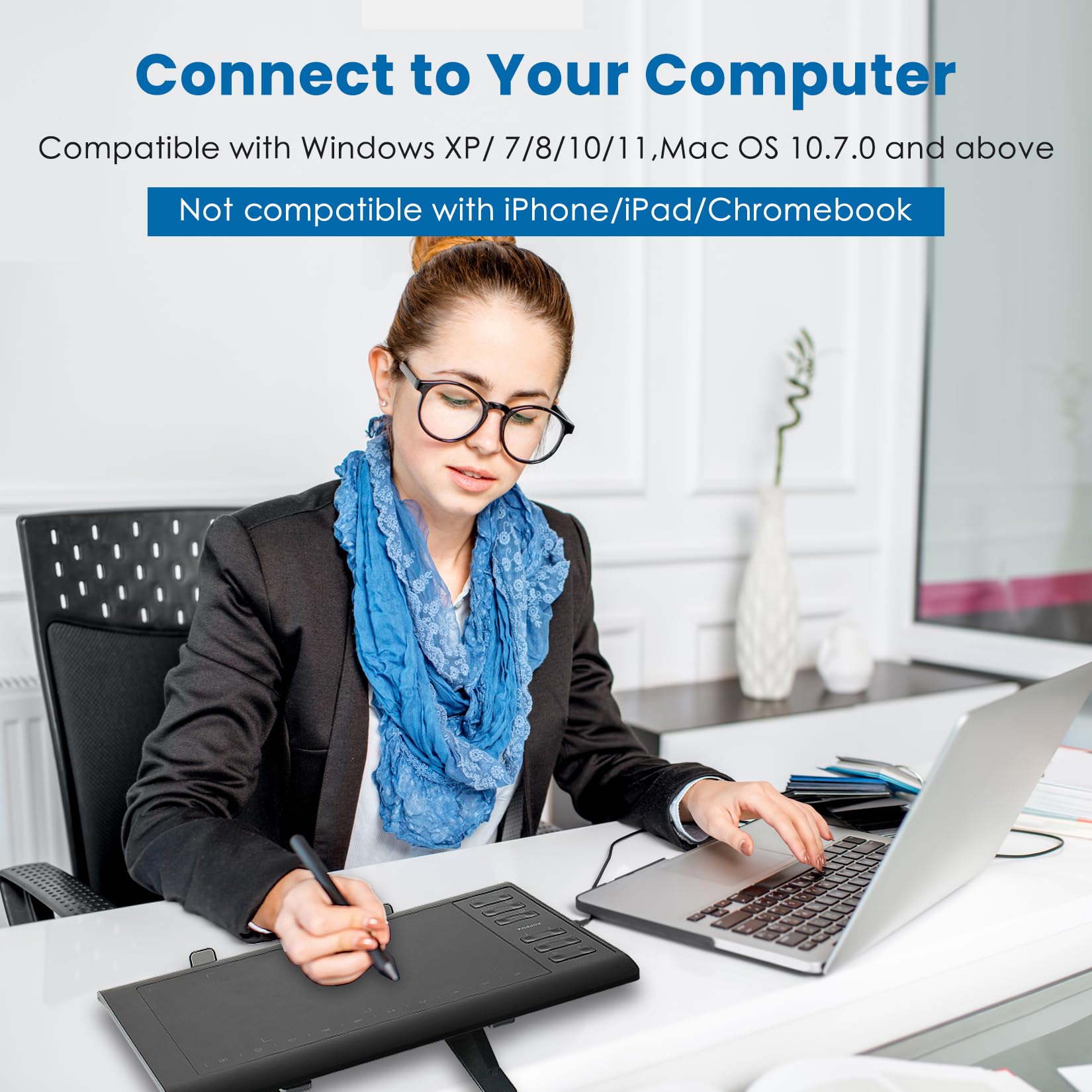 Xoppox Graphics Drawing Tablet 10 X 6 Inch Large Active Area With 8192 Levels Battery Free Pen And 12 Hot Keys, Compatible With