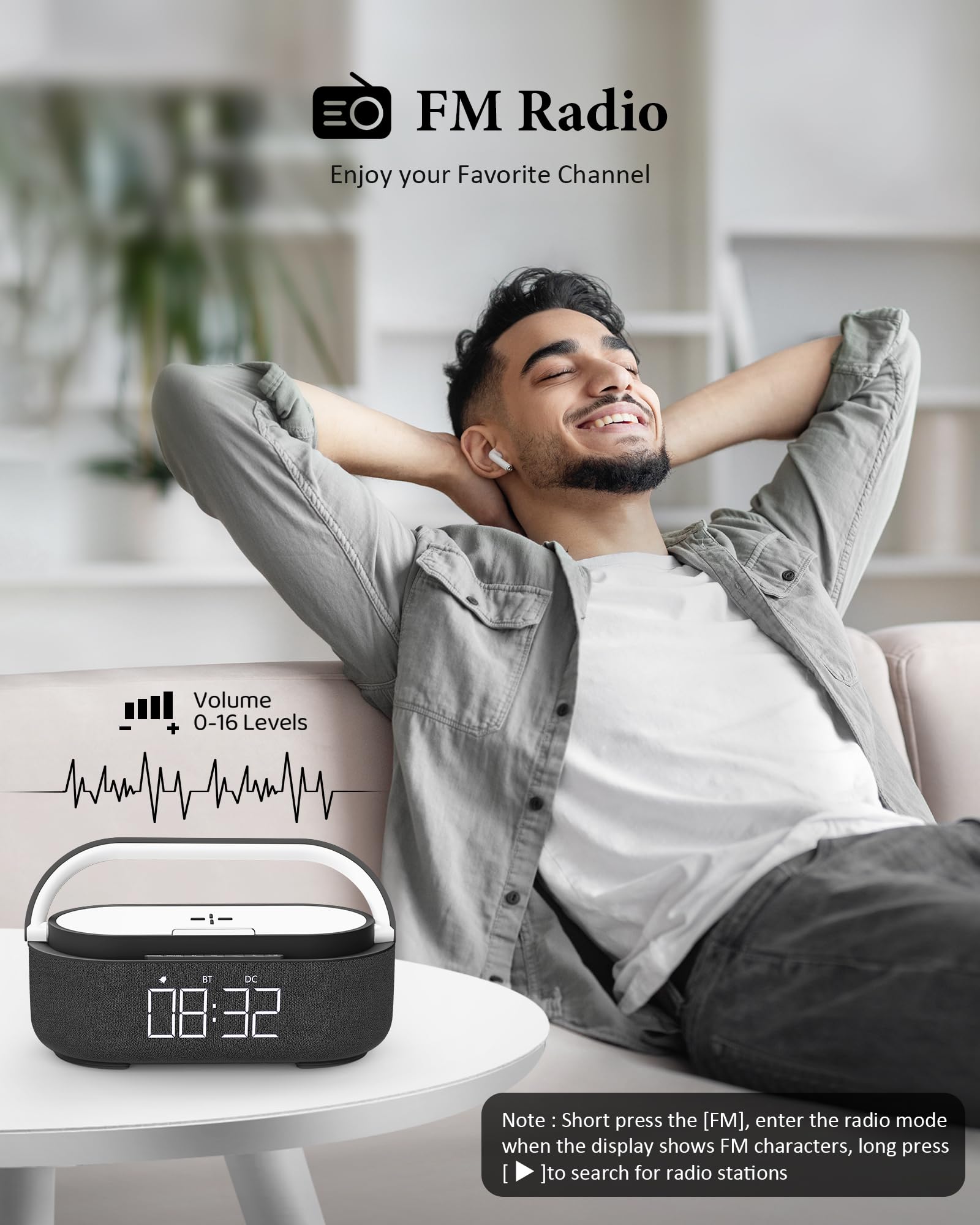 ?2024 Newest?Alarm Clock Radio With Bluetooth Speaker, Stereo Sound Dual Wireless Speakers With Wireless Charger, 2500Mah Batter