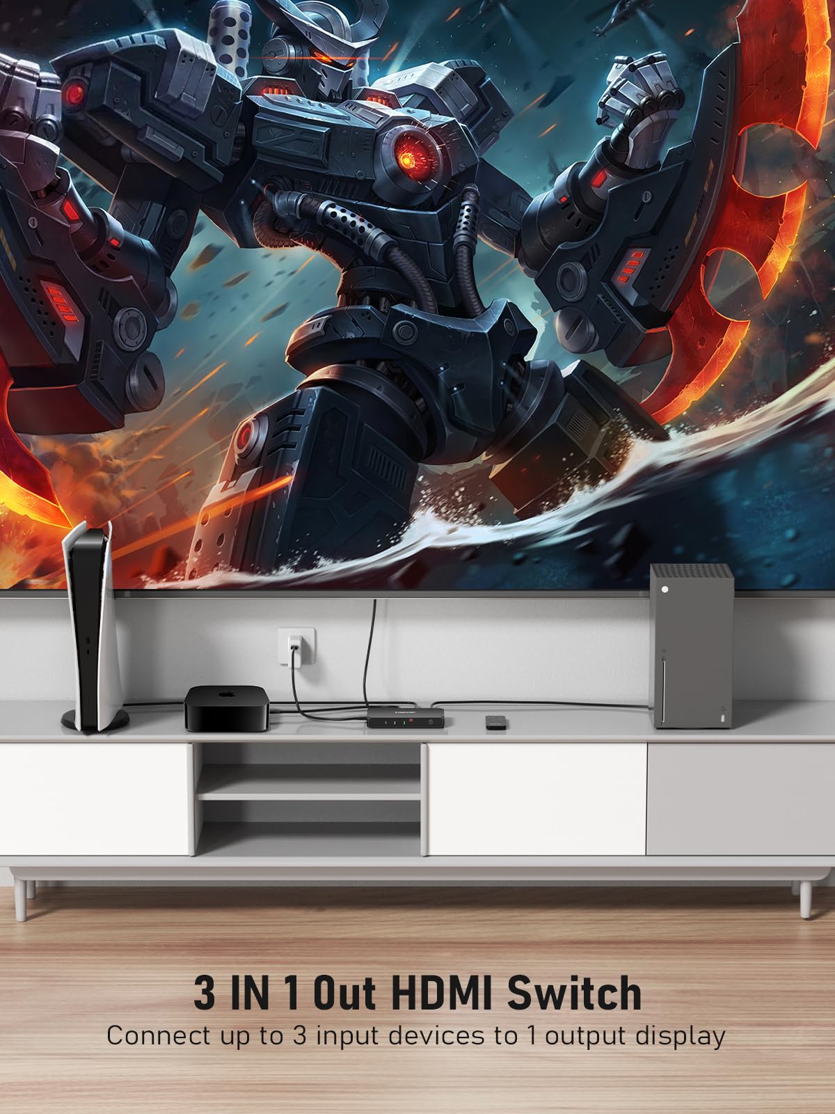 Hdmi Splitter 4K, Lemorele Hdmi Switch 3 In 1 Out With Remote Control, Hdmi Switcher With 1M Usb C Charging Cable, 4K @ 30Hz Hdm