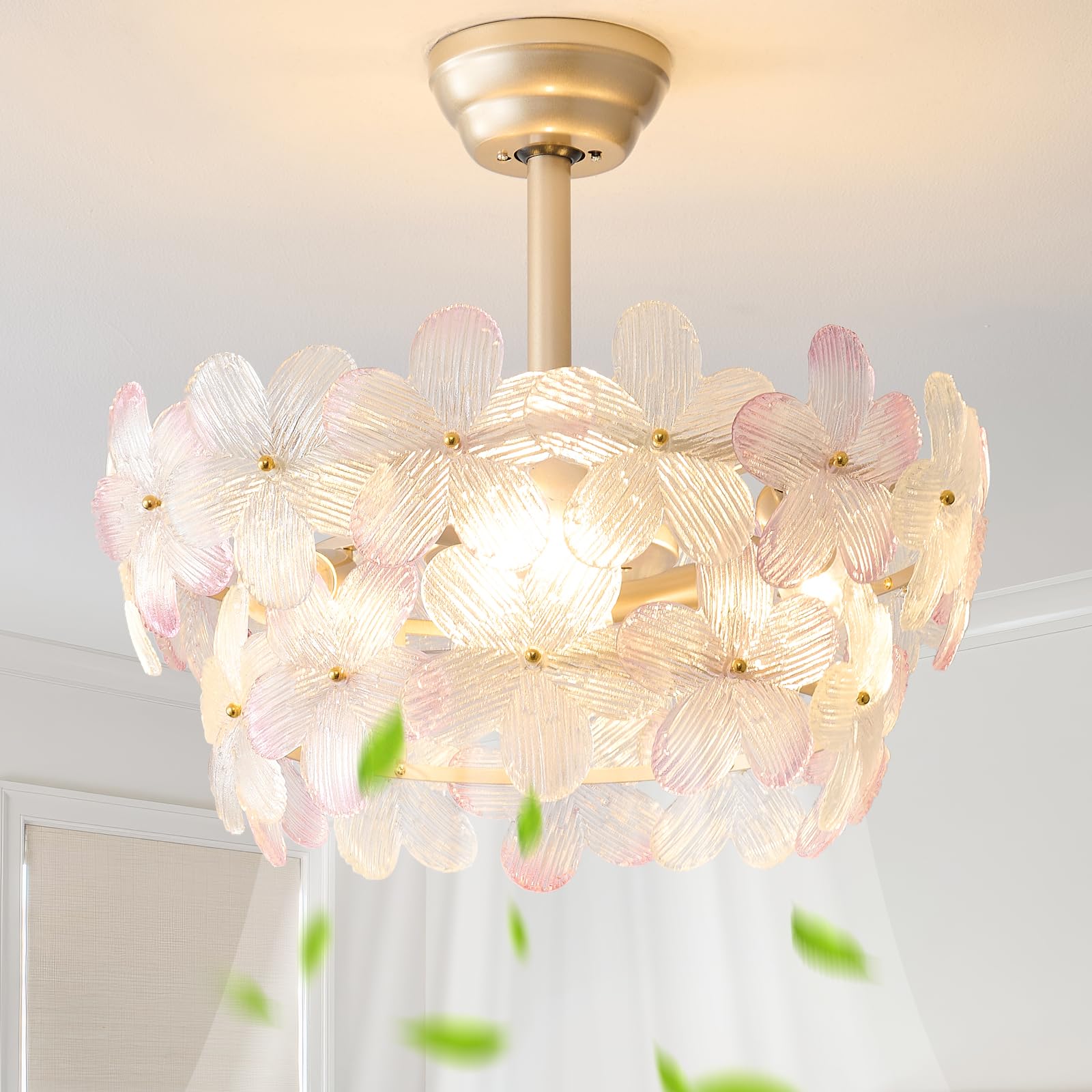 YMKSKJ 20 Gold Crystal Fandelier Ceiling Fans with Lights, Gold Flower Chandelier Ceiling Fan with Light Remote Control, Morden 