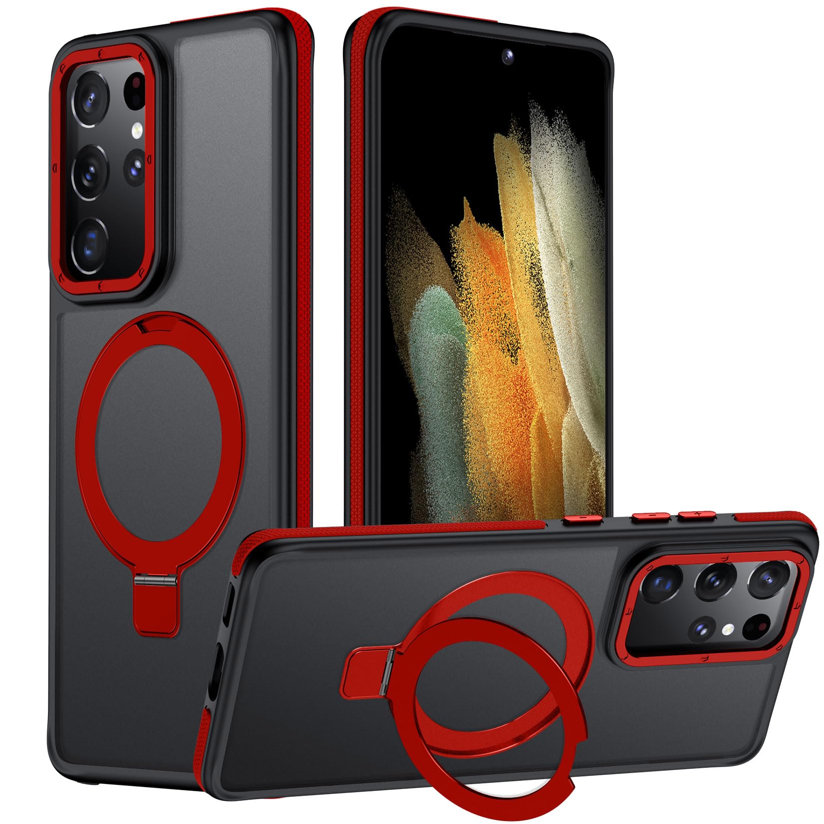 Mondelete For Samsung Galaxy S21 Ultra Case, Magnetic Adjustable Ring Stand [Fit For Magsafe], [Military-Grade Shockproof Protec