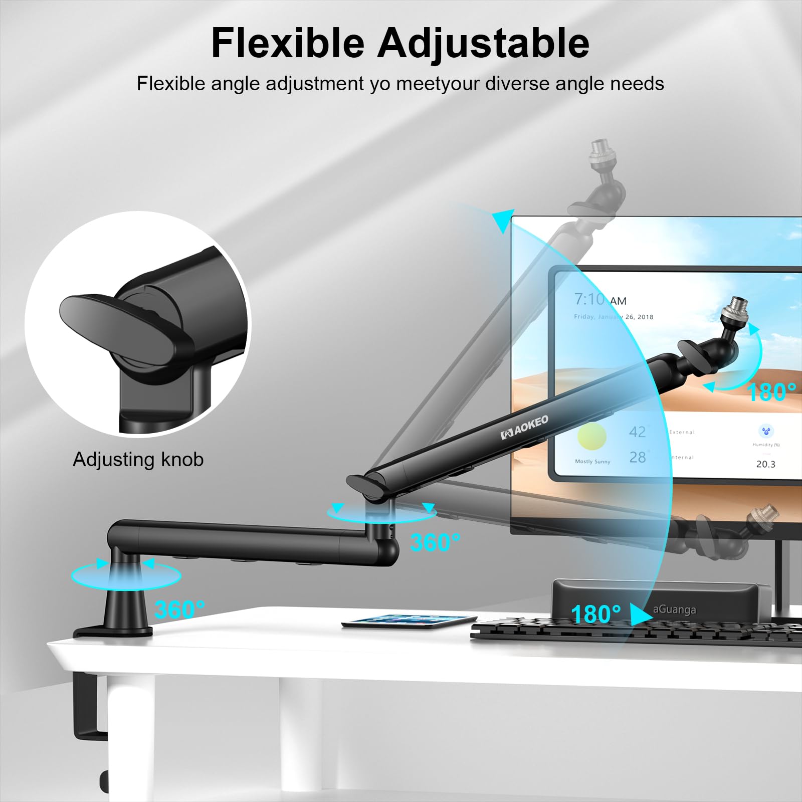 Microphone Arm,Aokeo Ak 55 Desk Low Profile Adjustable Mic Boom Arm Stand,Suitable For Blue Yeti,Snowball Ice, Hyperx Quadcast,S