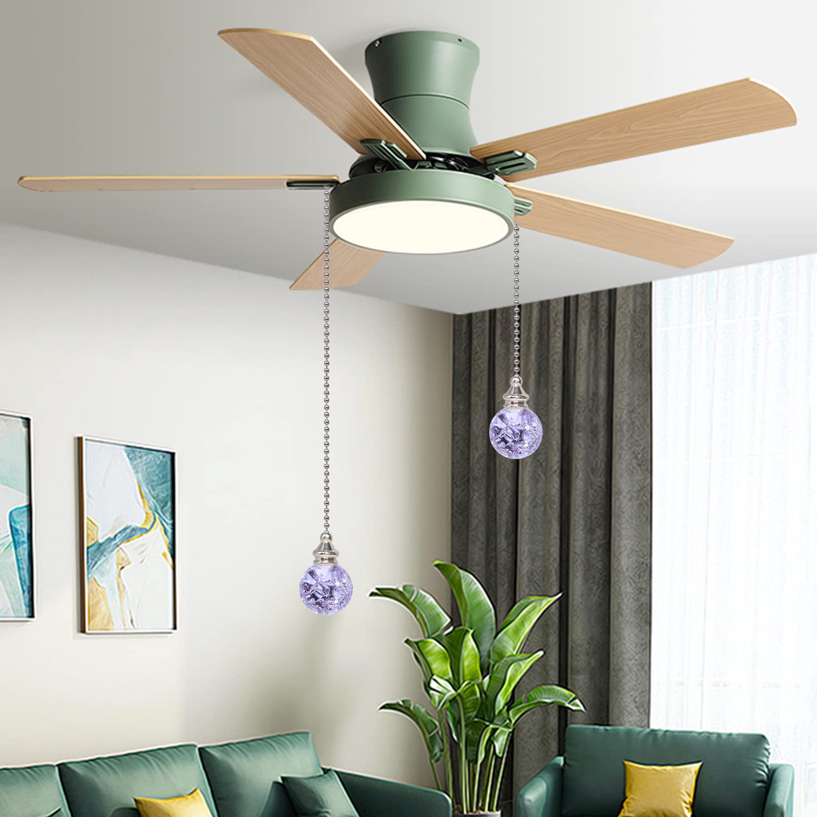 Longsheng   Since 2001   2Pcs Purple Pull Chain Crystal Glass Ice Cracked Ball Pull Chain For Ceiling Fan Light Decoration 50Cm