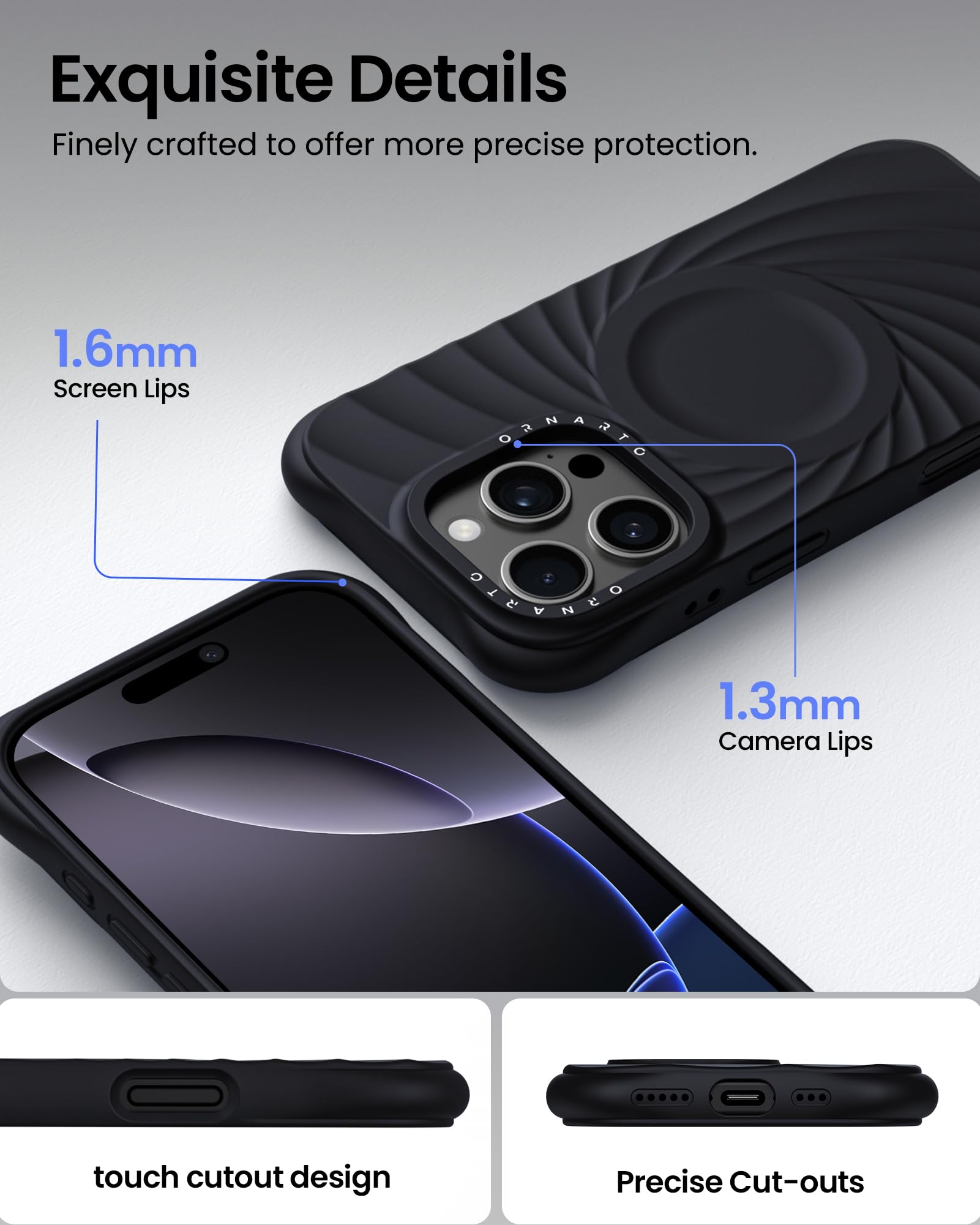 Ornarto Vortuxe For Iphone 16 Pro Case 6.3'' | 2X Mil Std Drop Protection | Compatible With Magsafe | Sleek Aesthetic Liquid Sil