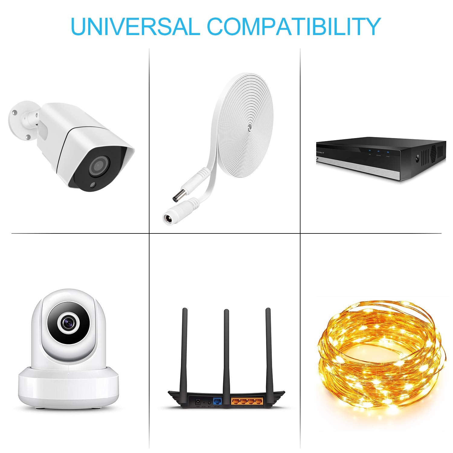 2 Pack Dc Power Extension Cable 20Ft 2.1Mm X 5.5Mm Compatible With 12V Dc Adapter Cord For Cctv Ip Camera, Led, Car, White