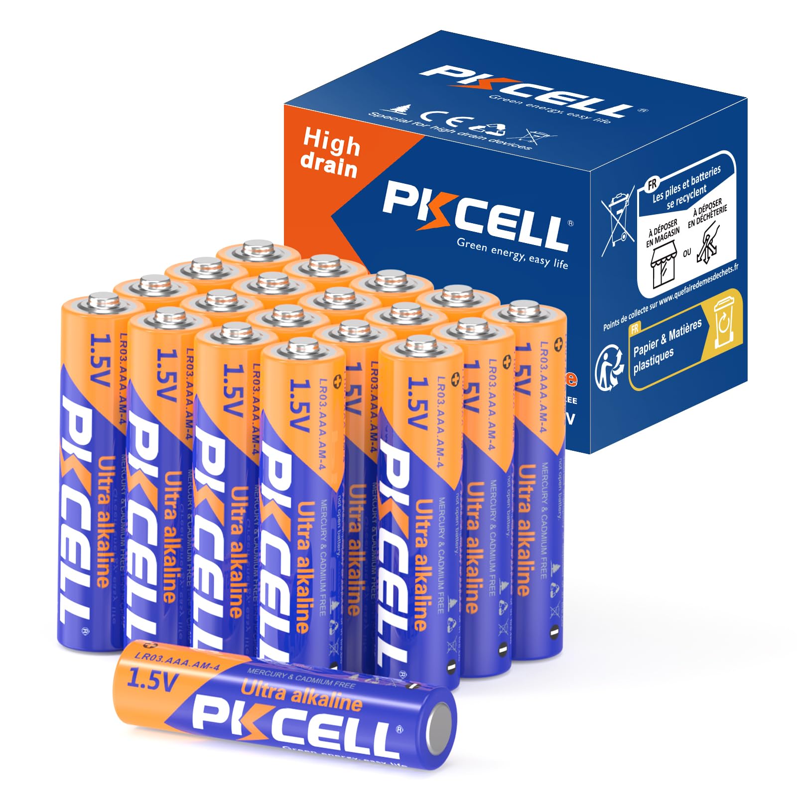 Pkcell Aaa Batteries 20 Pack, Triple A Batteries, 1.5V High Performance Alkaline Battery For Flashlights Keyboards Clocks Toys R