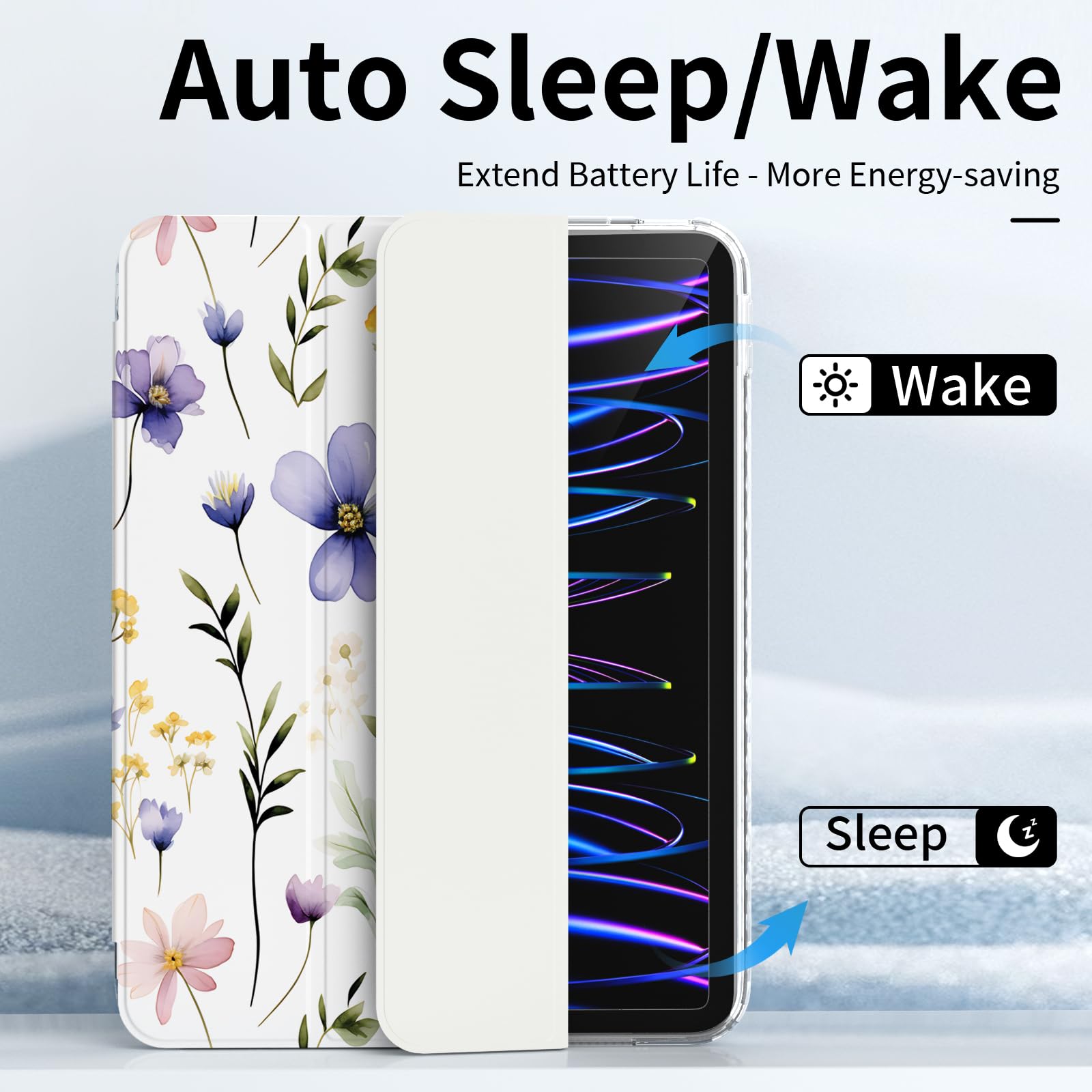 Piznernico Case For Ipad Pro 11 Inch M4 (2024, 5Th Generation) With Pencil Holder, Trifold Stand, Transparent Clear Back Cover P