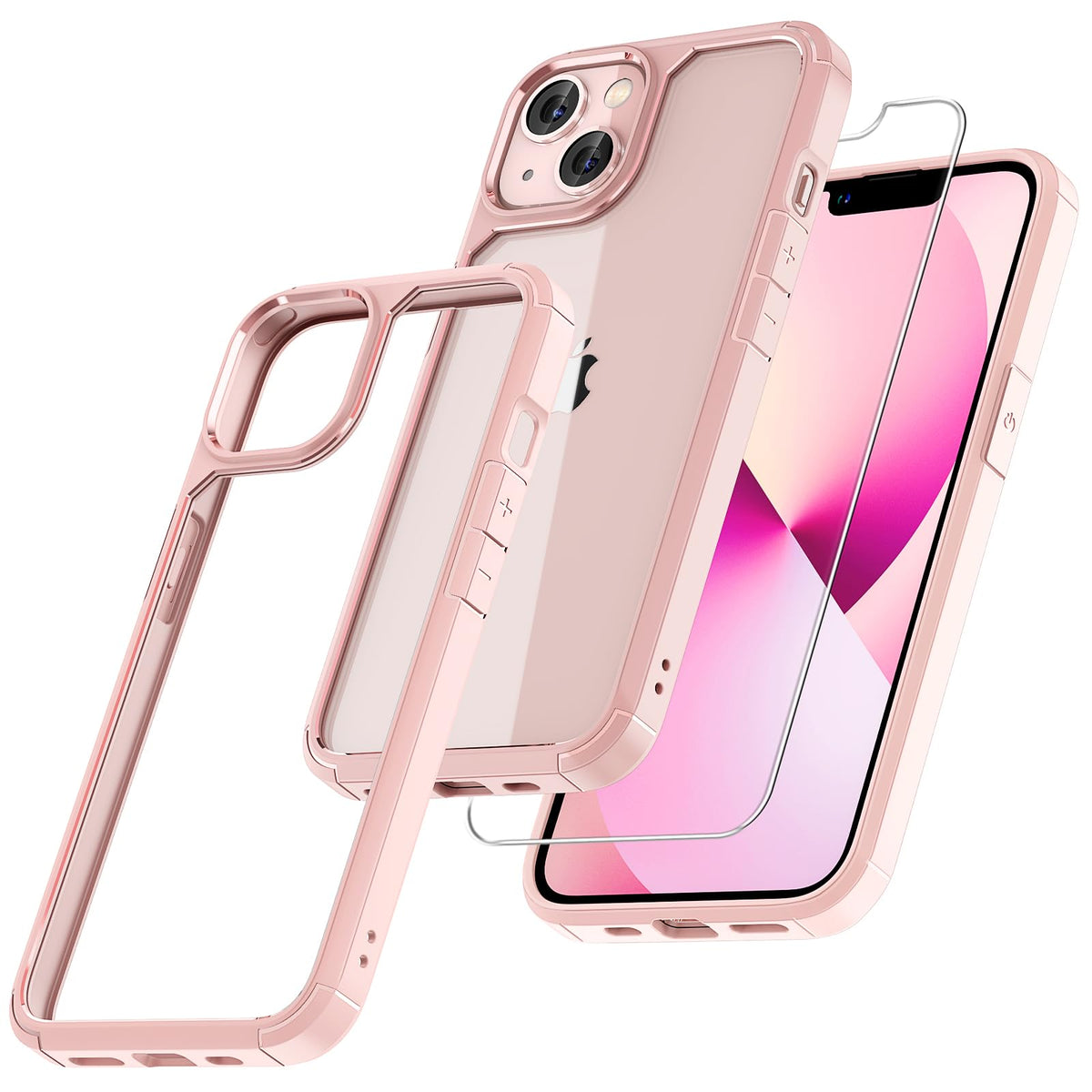 Tauri 3 In 1 For Iphone 13 Case Pink, [Military-Grade Drop Protection] Slim Shockproof Phone Lanyard Case 6.1 Inch
