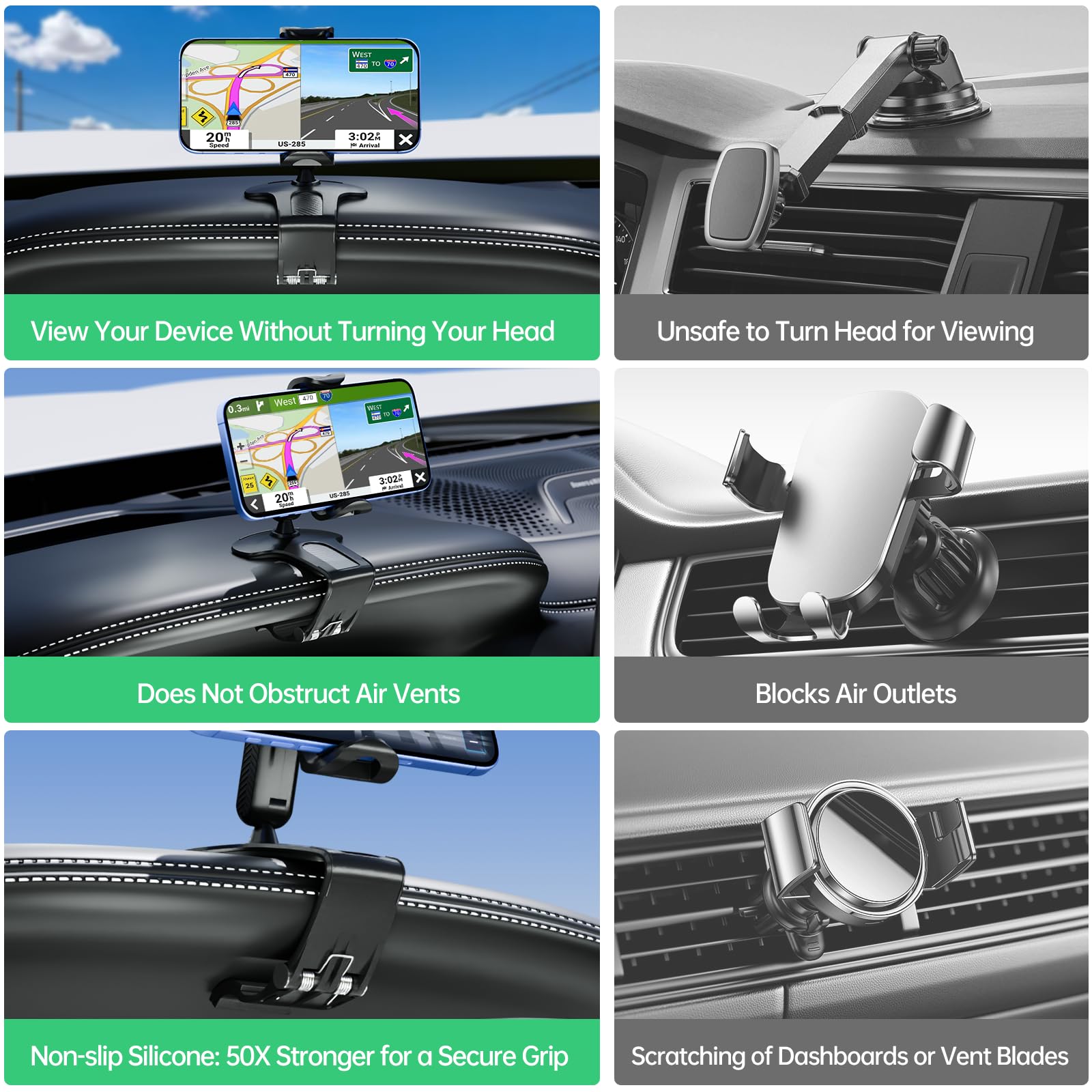 Chdfkkd Phone Mount For Car Dashboard, 360 Degree Rotation Universal Cell Phone Holder For Car Clip Mount Stand Suitable For 4 T