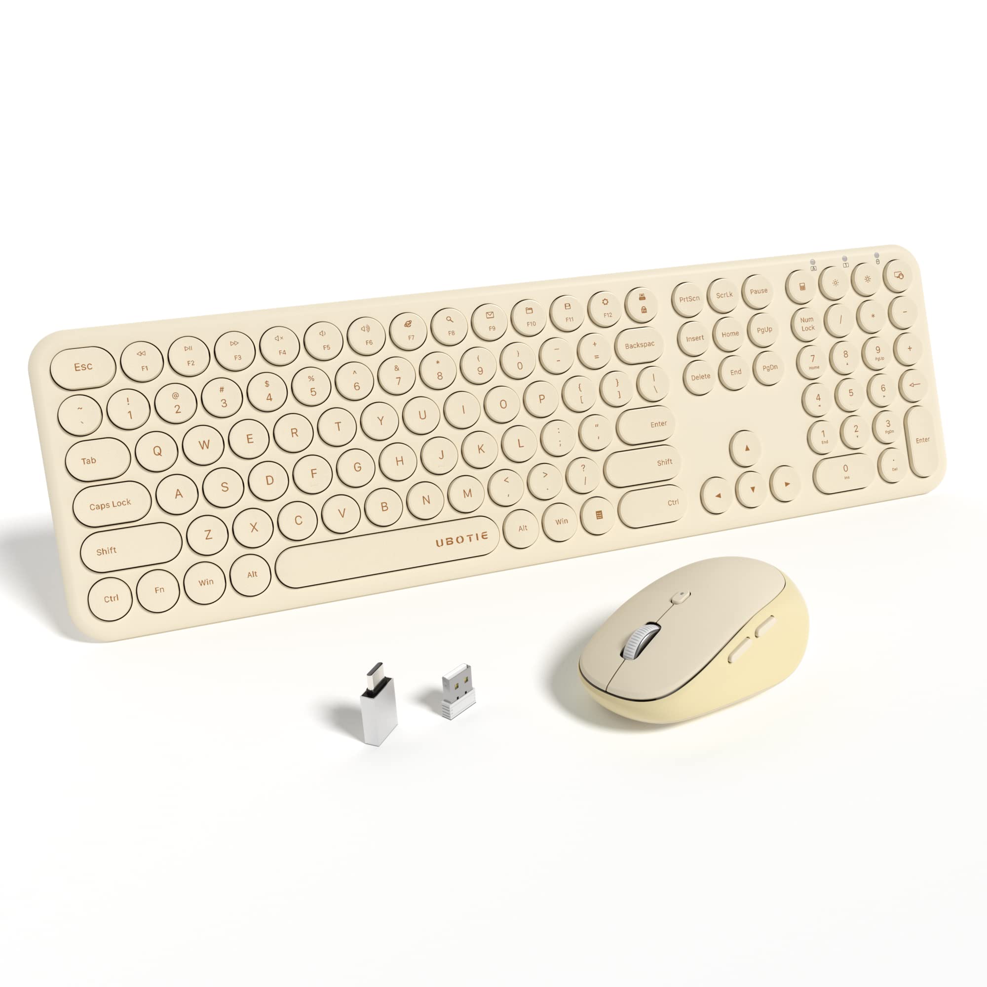 Ubotie Wireless Keyboards And Mouse, Quiet Scissor Switches Slim Keyboards Mice Set, Silent Full Size 111 Round Keycaps With Adj