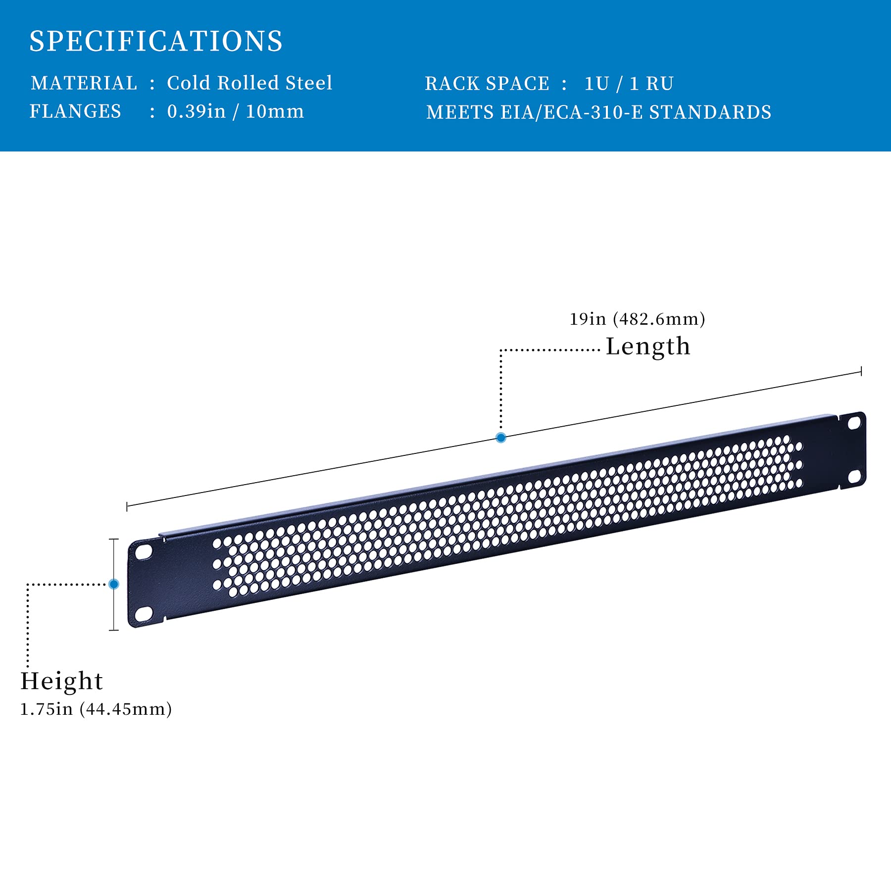 Rackpath 1U Blank Rack Mount Panel Spacer With Venting For 19In Server Rack Enclosure Or Network Cabinet   2 Pack, Black
