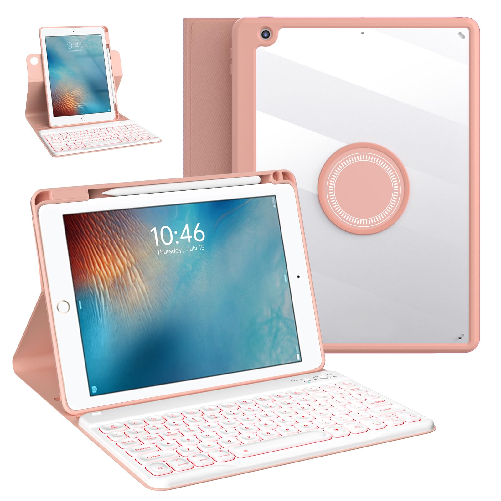 Oyeeice For Ipad 6Th Generation Case With Keyboard 9.7 Inch   Detachable Backlit Keyboard, Upgraded Magnetic Cover With Pencil H