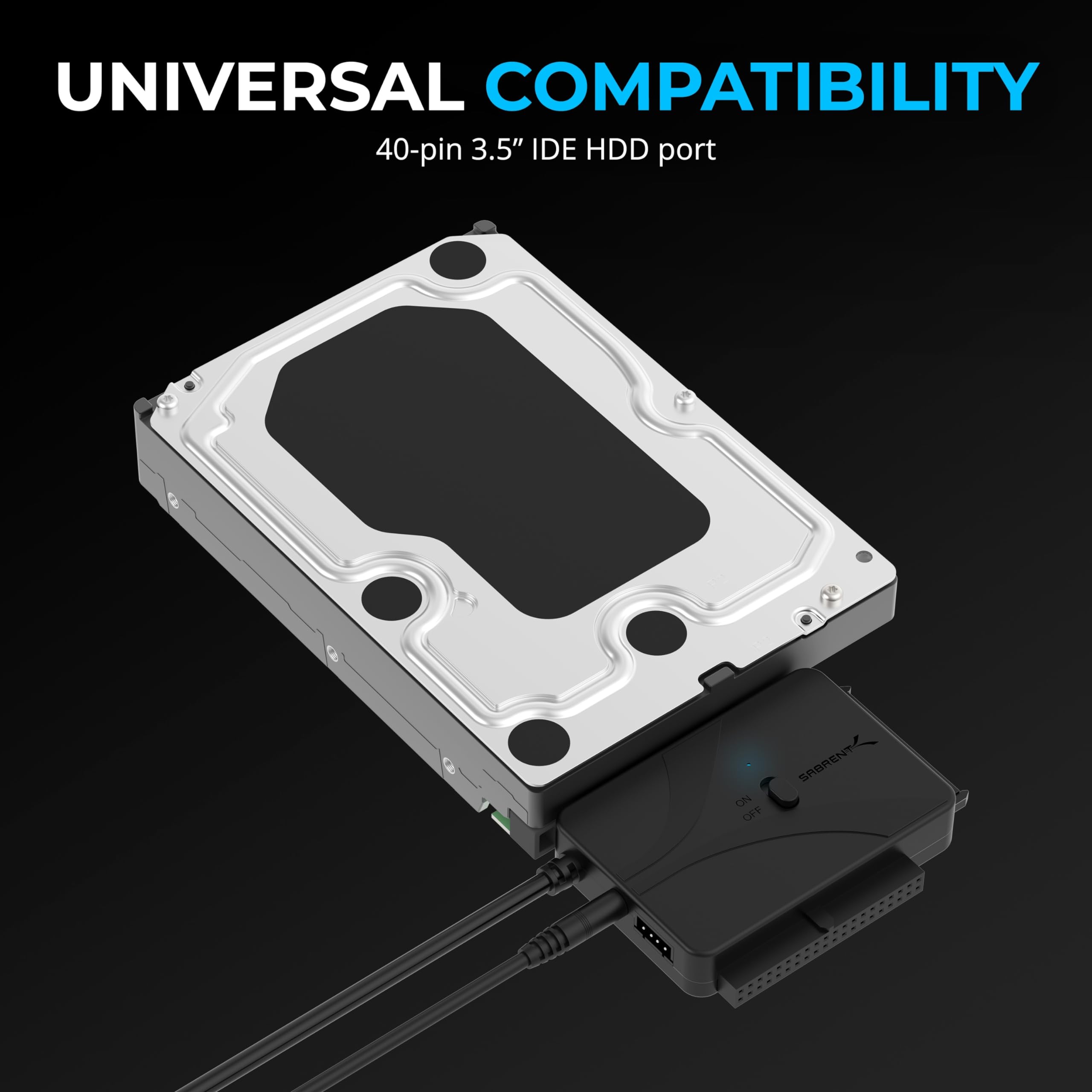 Sabrent Usb Type C To Ssd/Sata/Ide 2.5/3.5/5.25 Inch Hard Drive Converter With Ul Power Supply & Led Activity Lights [10Tb Suppo