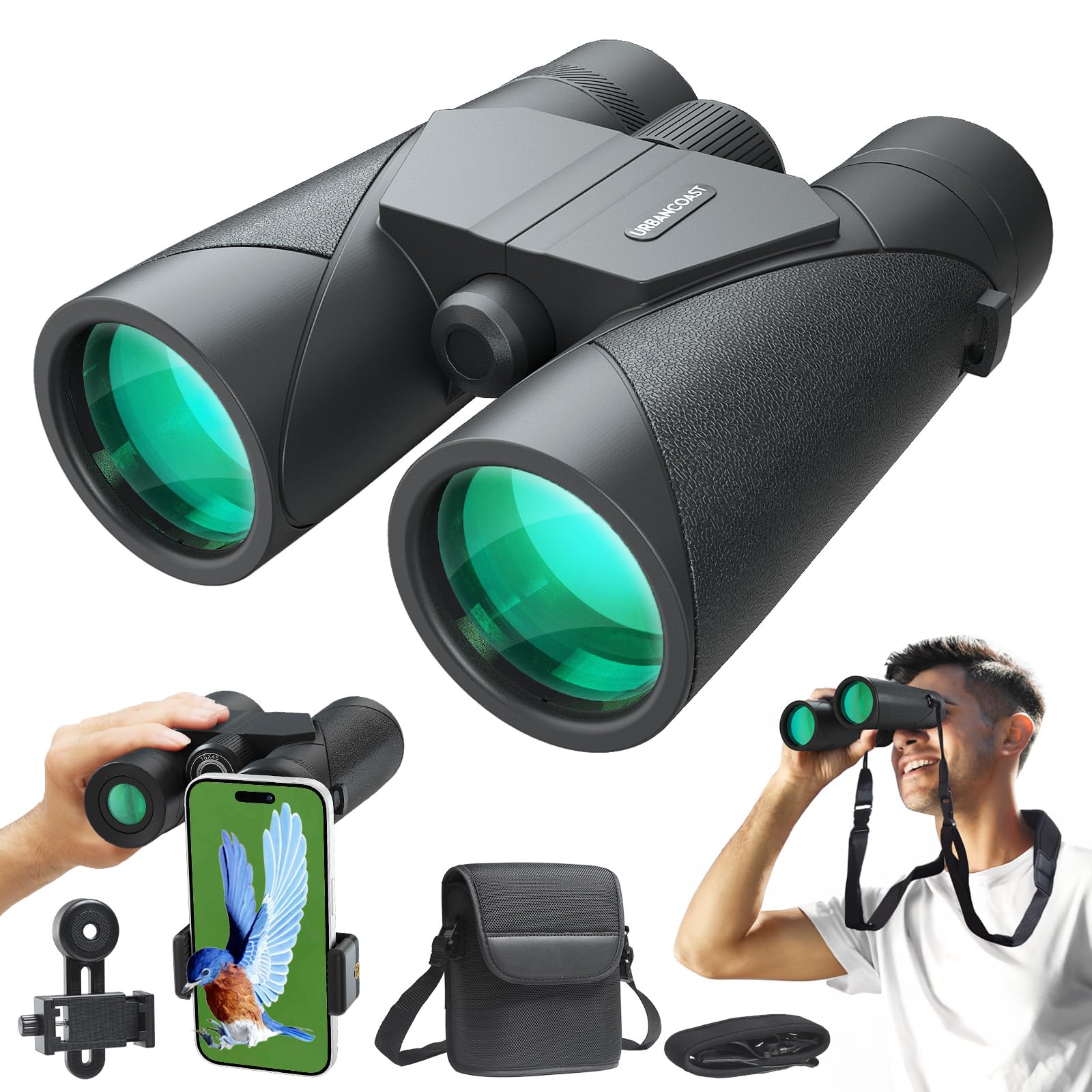 15X45 Professional HD Binoculars for Adults High Powered with Phone Adapter, IPX7 Waterproof Binoculars with Large Eyepiece for 