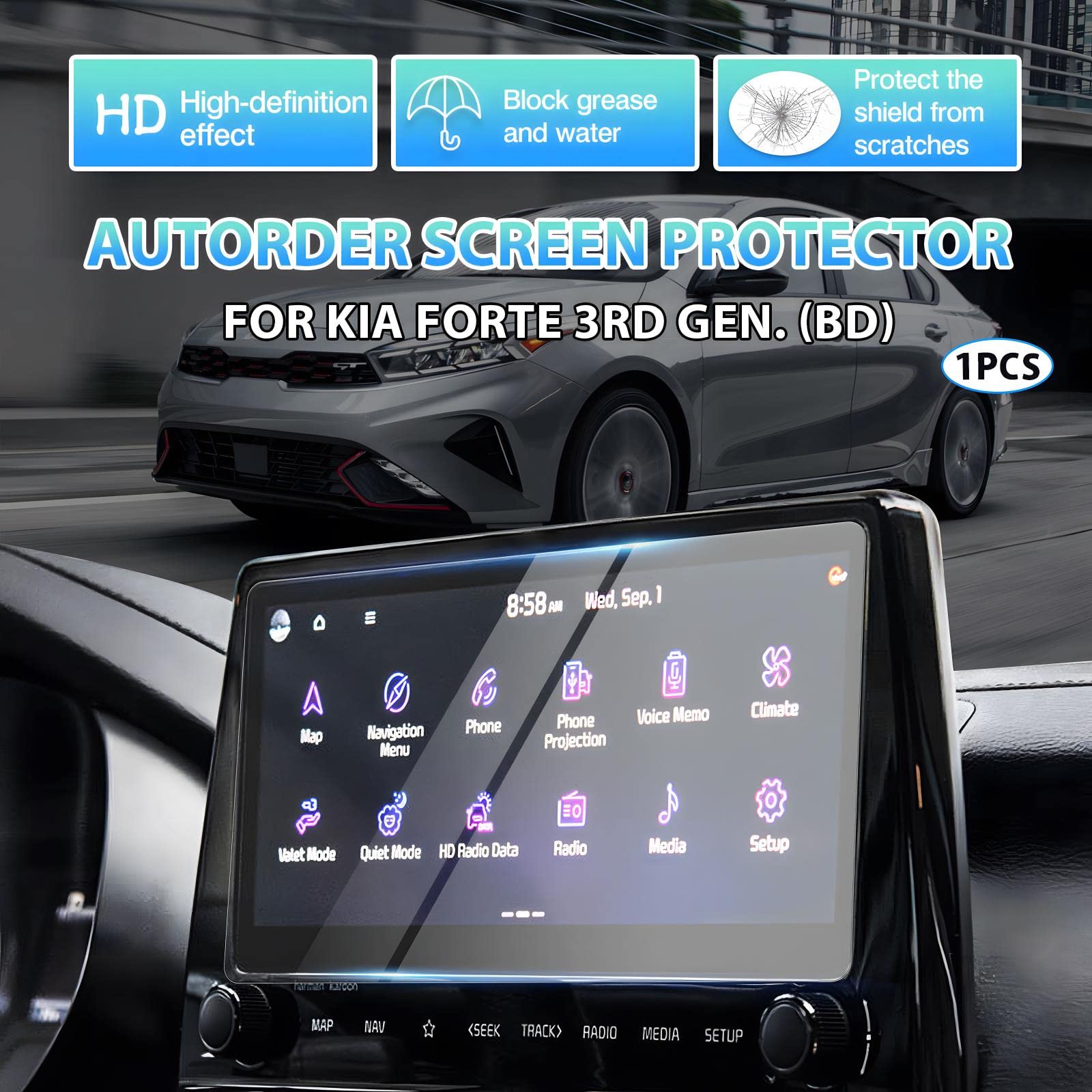 Autorder Screen Protector For 2022 2023 2024 Kia Forte Gt/Gt Line/Gt Manual Accessories 10.25 Inch Tempered Glass 9H Navigation