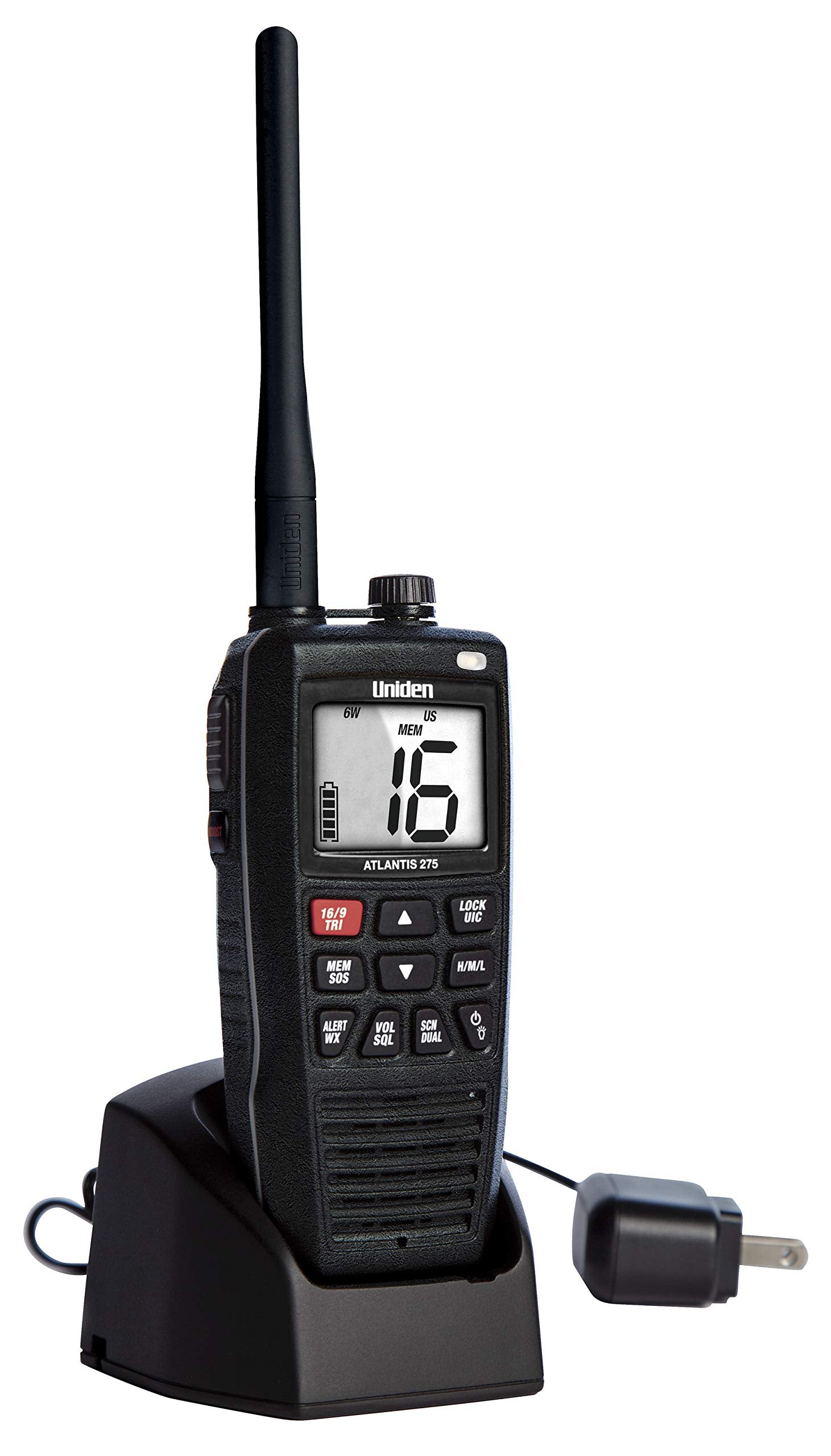 Uniden Atlantis 275 Handheld Two Way Vhf Marine Radio, Floating Ipx8 Submersible Waterproof, Large Dual Color Screen, 6 Watt, Al