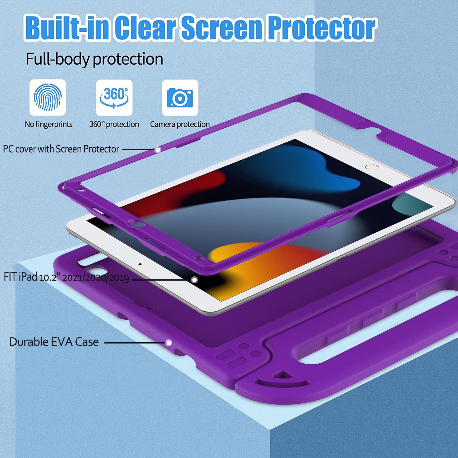 Bmouo Ipad 9Th/8Th/7Th Generation Case For Kids, Ipad 10.2 Case   With Screen Protector, Shockproof Convertible Handle Stand Kid