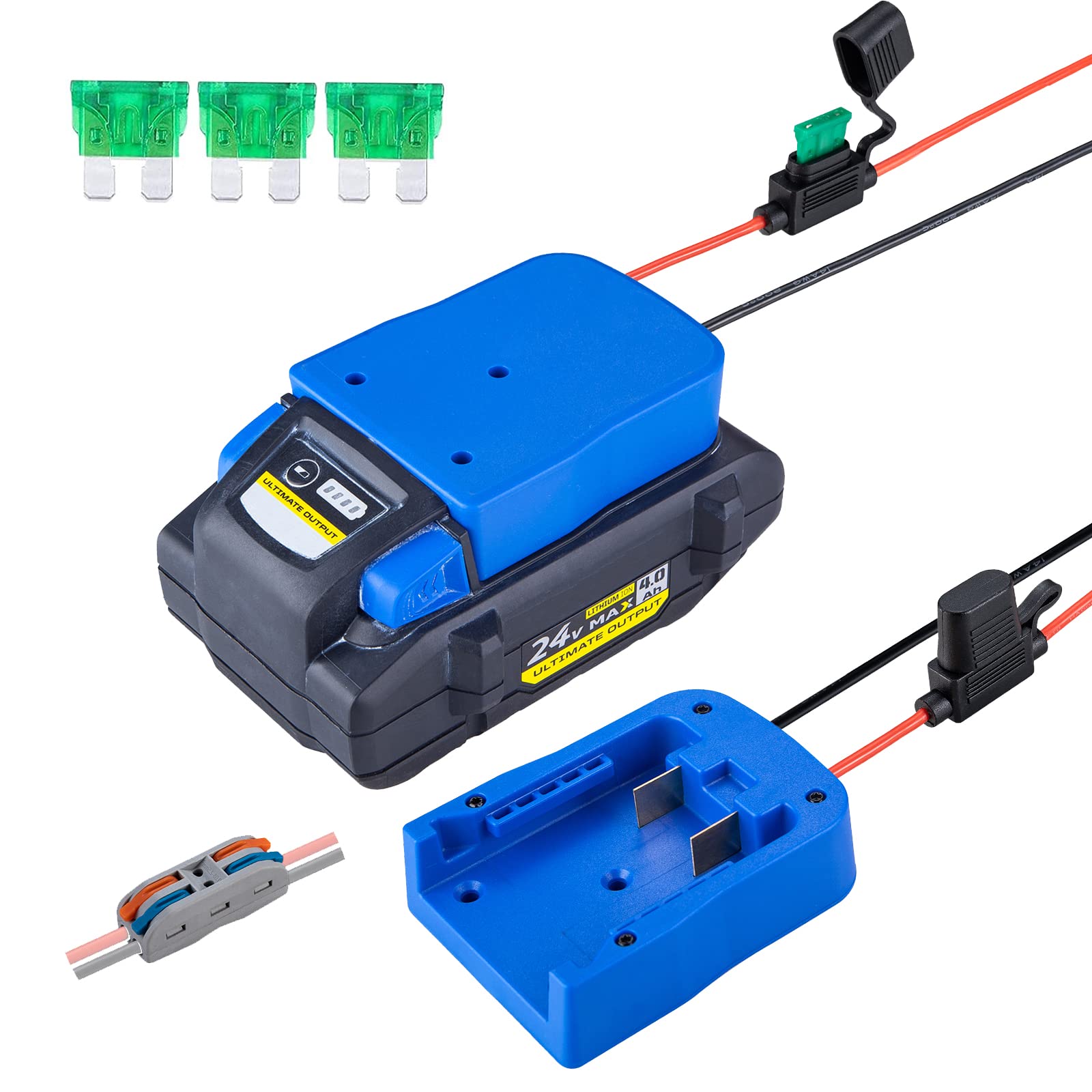 Power Wheel Adapter For Kobalt 24V Max Battery With Fuse & Wire Terminals, Power Connector For Rc Car, 14 Gauge Robotics, Rc Tru