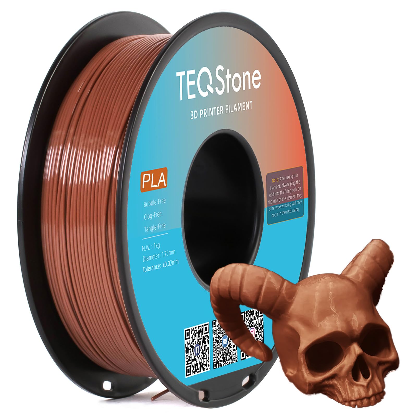 TEQStone PLA Filament 1.75mm Brown 1KG Perfectly Wound Accuracy +/-0.02mm PLA Basic 3D Printer Filament