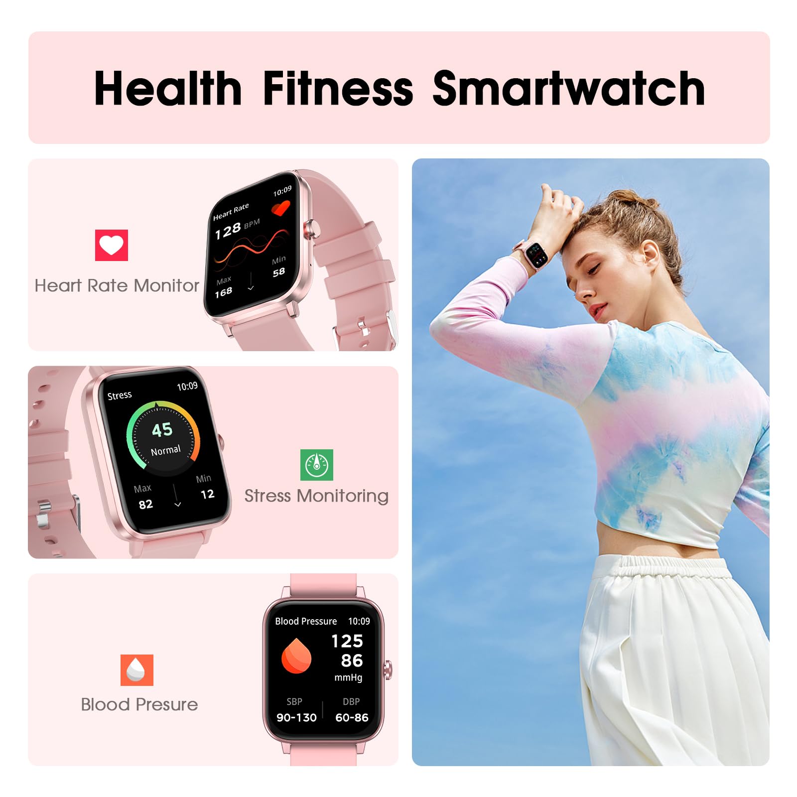 Smart Watch For Women (Answer/Make Call): 1.85 '' Waterproof Fitness Trackers With 24-Hours Blood Pressure Heart Rate Spo2 Sleep