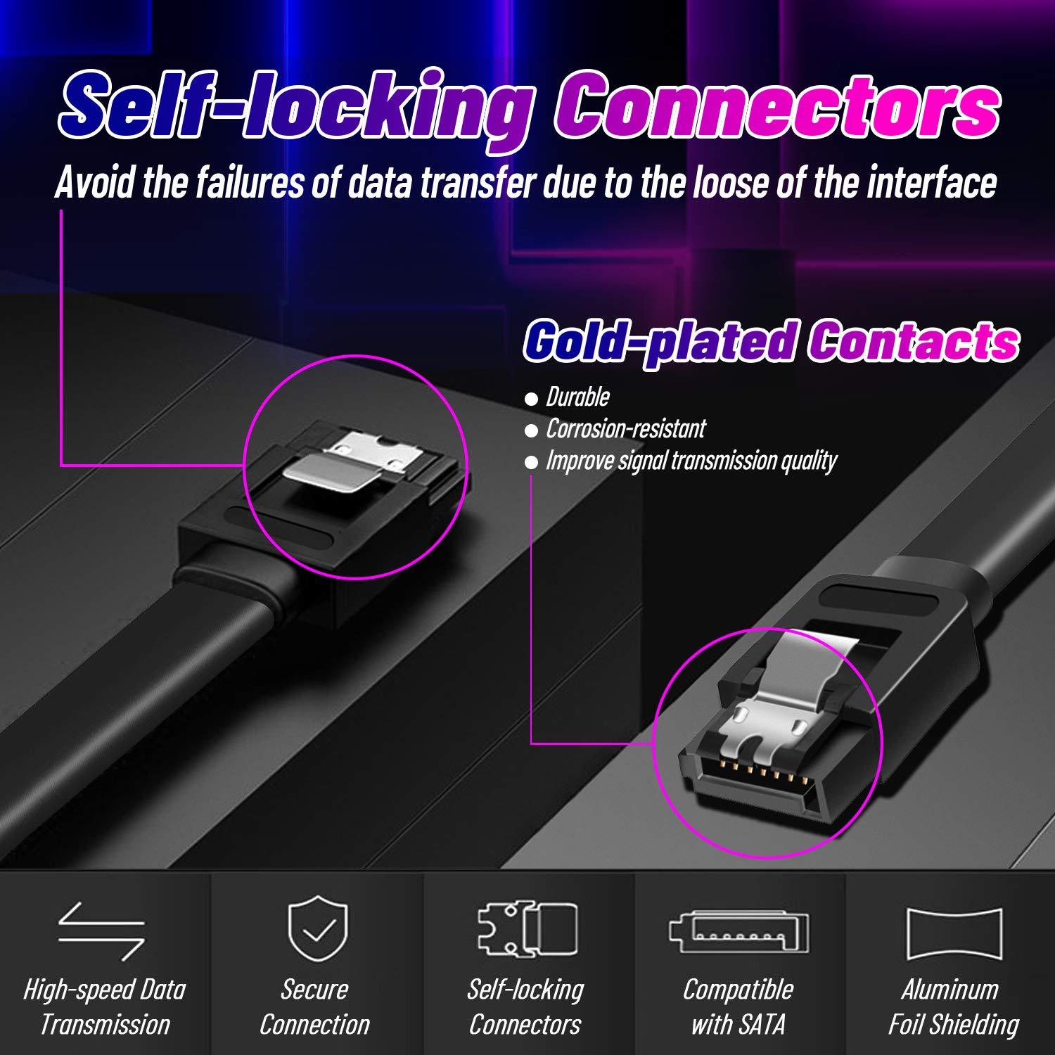 Sata Cables Iii, Ssd Data Cable 6.0 Gbps And Sata Power Splitter Cable 4 Pin To Dual 15 Pin Hard Drive Connection Cables Compatible With Sata Connectors, Hdd, Ssd, Cd Driver, Cd Writer, 6 Pack (Black)