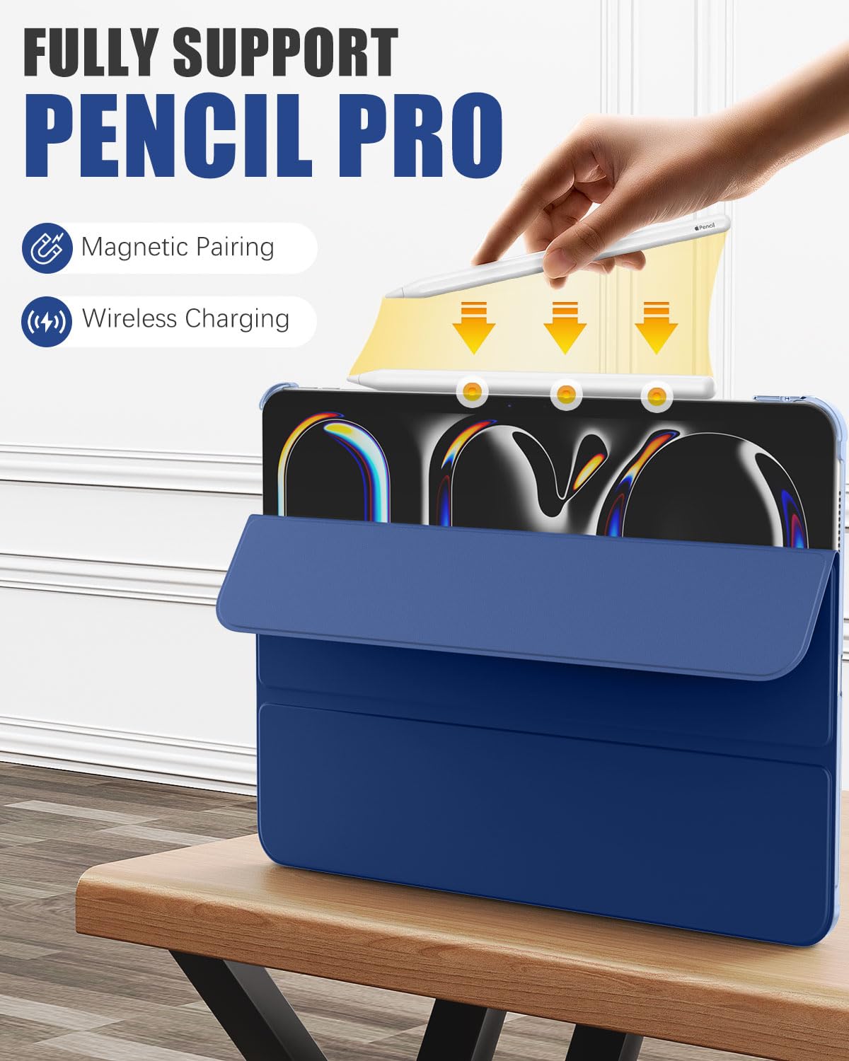 MoKo for iPad Pro 11 Inch Case M4 2024 (5th Gen), Ultra Slim Stand Case with Hard PC Translucent Back Shell Cover for iPad Pro 11'' 2024 Model (A2836/A2837/A3006), Support Apple Pencil Pro, Navy Blue