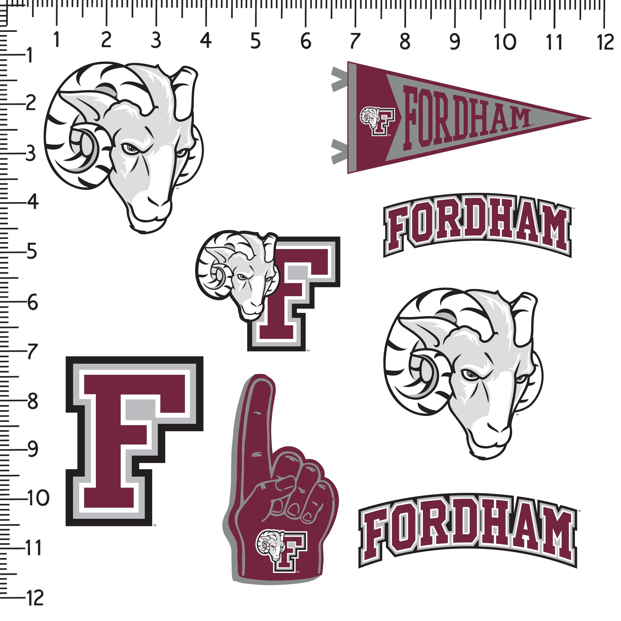Fordham University 8Ct Vinyl Large Deluxe Stickers Variety Pack   Laptop, Water Bottle, Scrapbooking, Tablet, Skateboard, Indoor