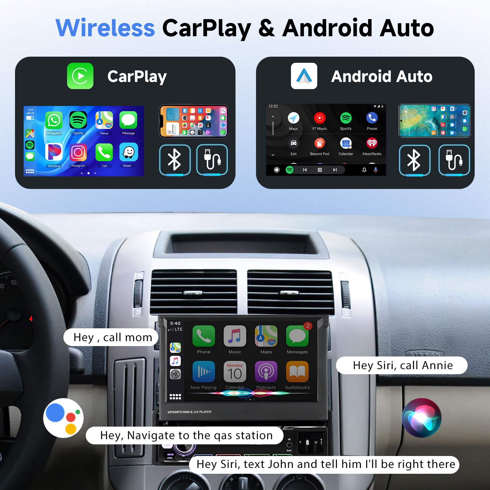 Podofo Single Din Car Stereo 7 Inch Flip Out Touchscreen Compatible With Apple Carplay & Android Auto Mirror Link Car Audio Receiver Bluetooth Backup Camera Swc Fm Radio Usb/Tf/Aux Port Head Unit