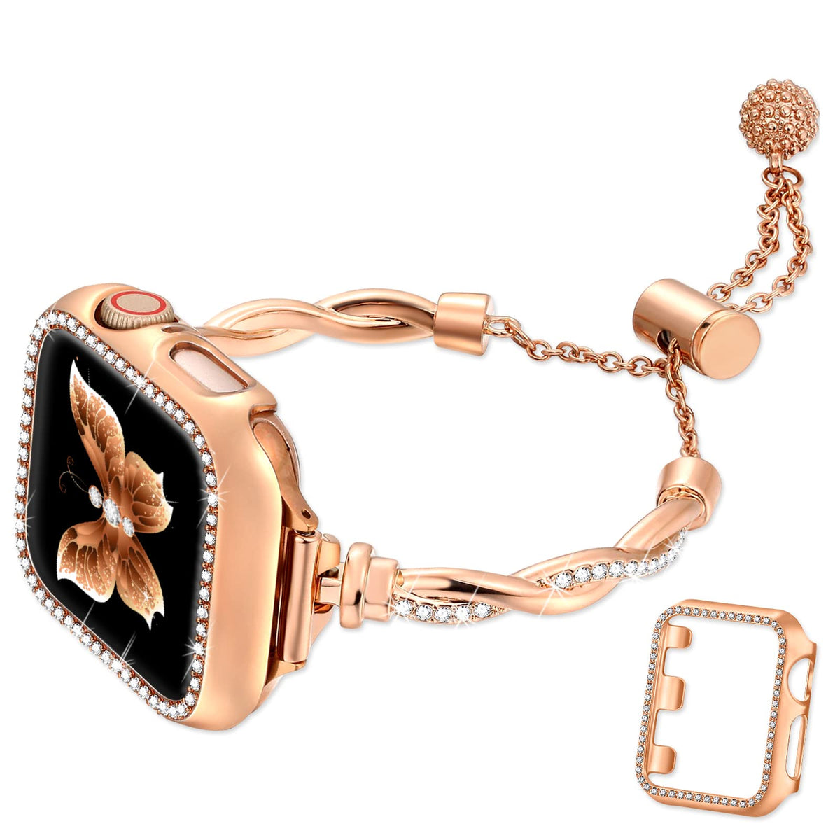 Dilando Bling Band And Case Compatible With Apple Watch Band 38Mm 40Mm 41Mm 44Mm 45Mm 42Mm Women, Slim Fancy Metal Bracelet Stra