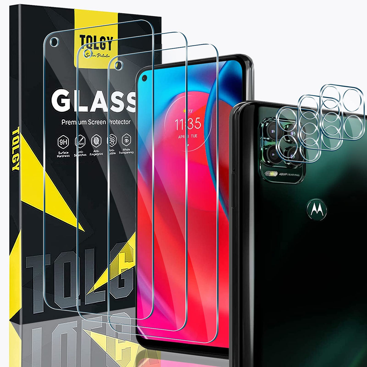Tqlgy 3 Pack Screen Protector For Motorola Moto G Stylus 5G 2021 With 3 Pack Camera Lens Protector, Tempered Glass, 9H Hardness 