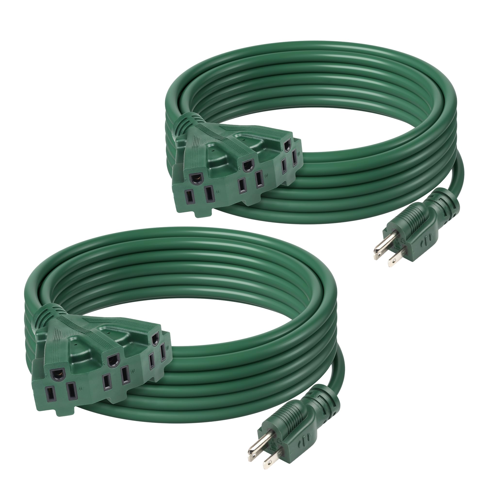 Bn Link 25Ft Outdoor Extension Cord With 3 Outlets, 2 Pack, 16/3 Sjtw, 13 Amp Power Cord For Lighting, Landscaping & Holiday Dec